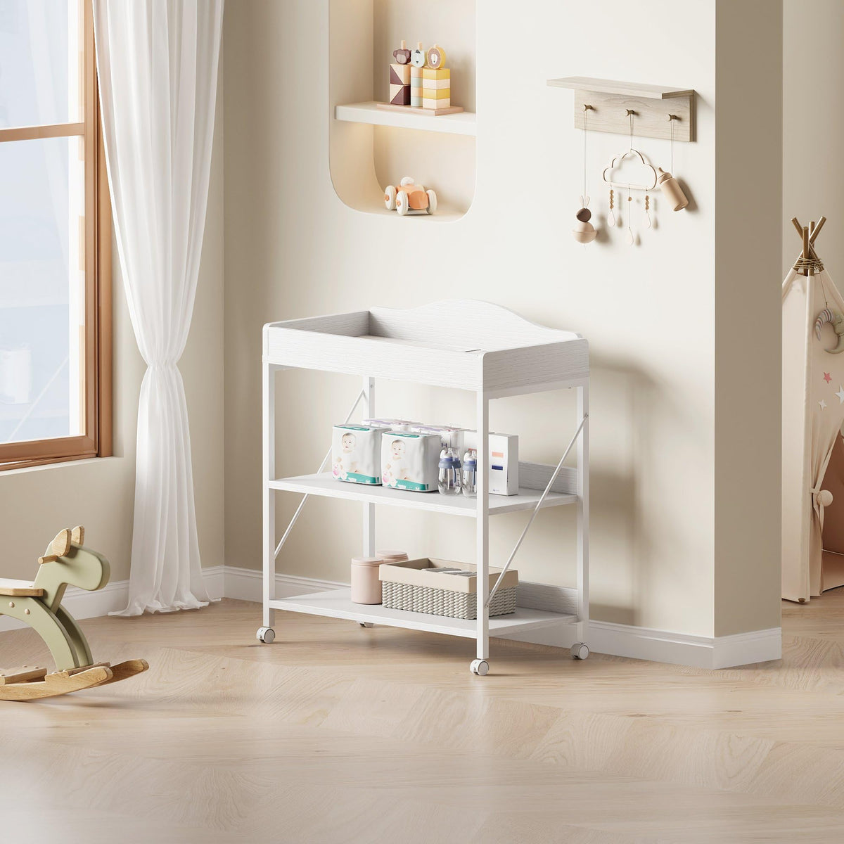 White Baby Changing Table with Pad W86169