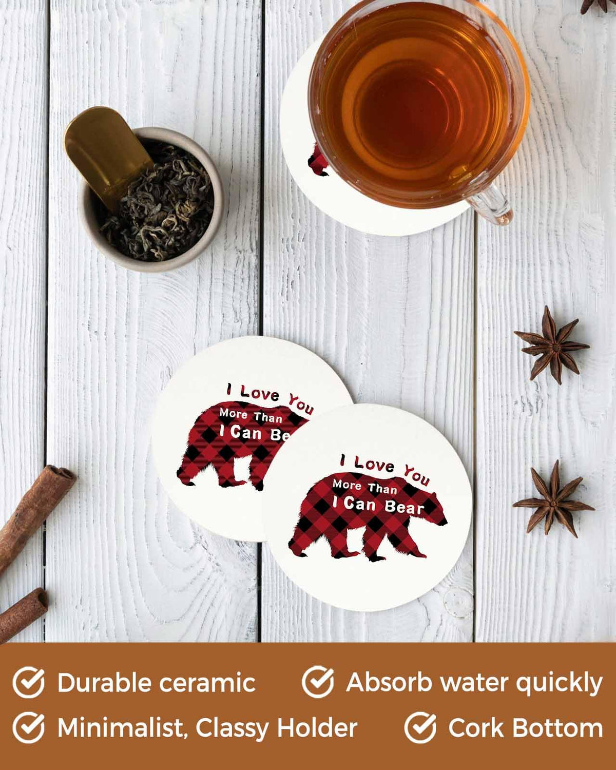Christmas Bear Ceramic Coasters Set of 6 with Holder G5747