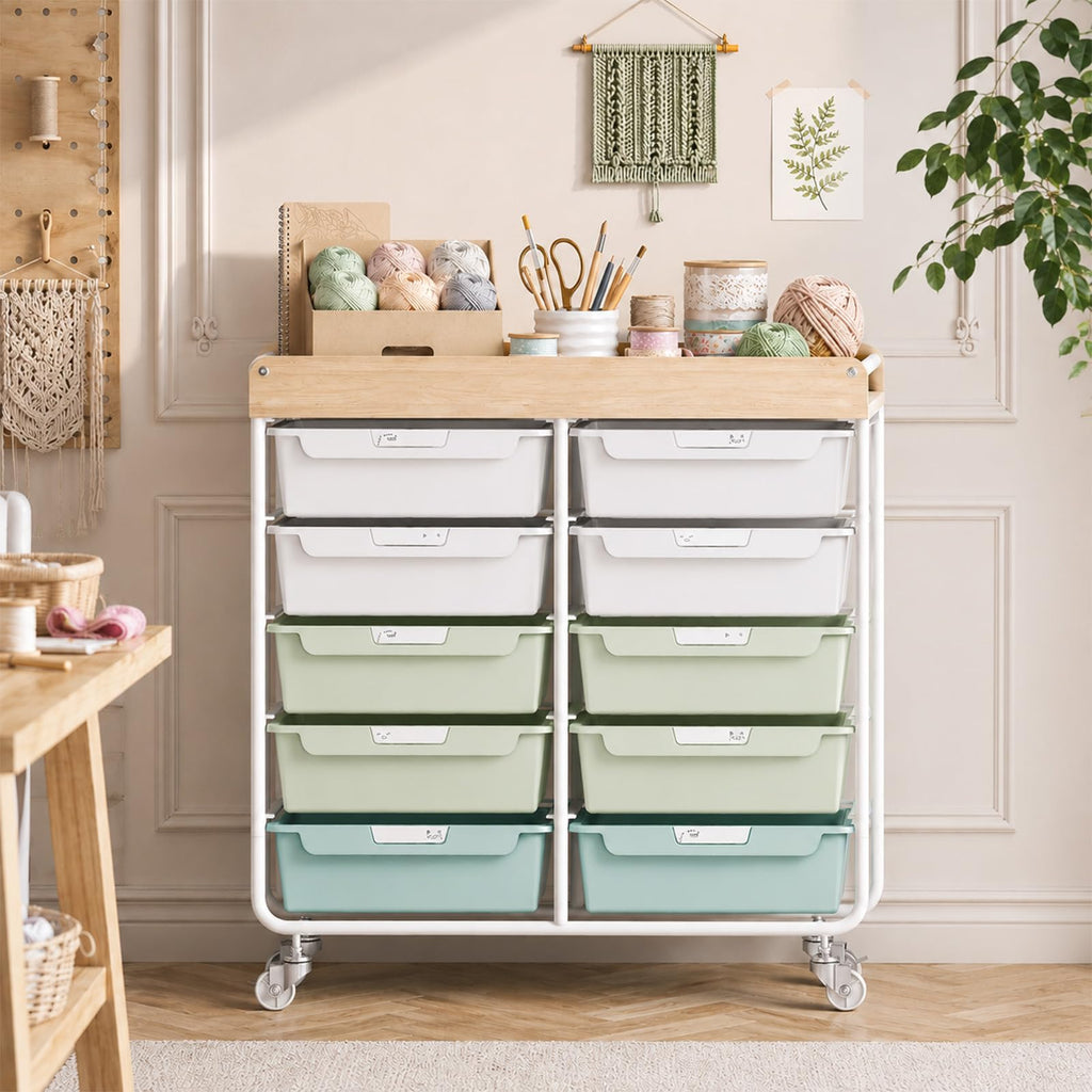 10 Drawer Rolling Cart Green E2883