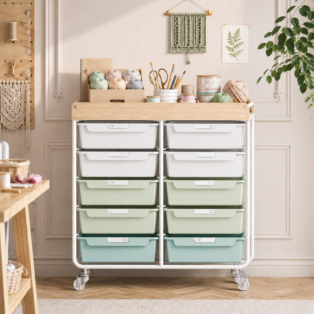 10 Drawer Rolling Cart Green E2883