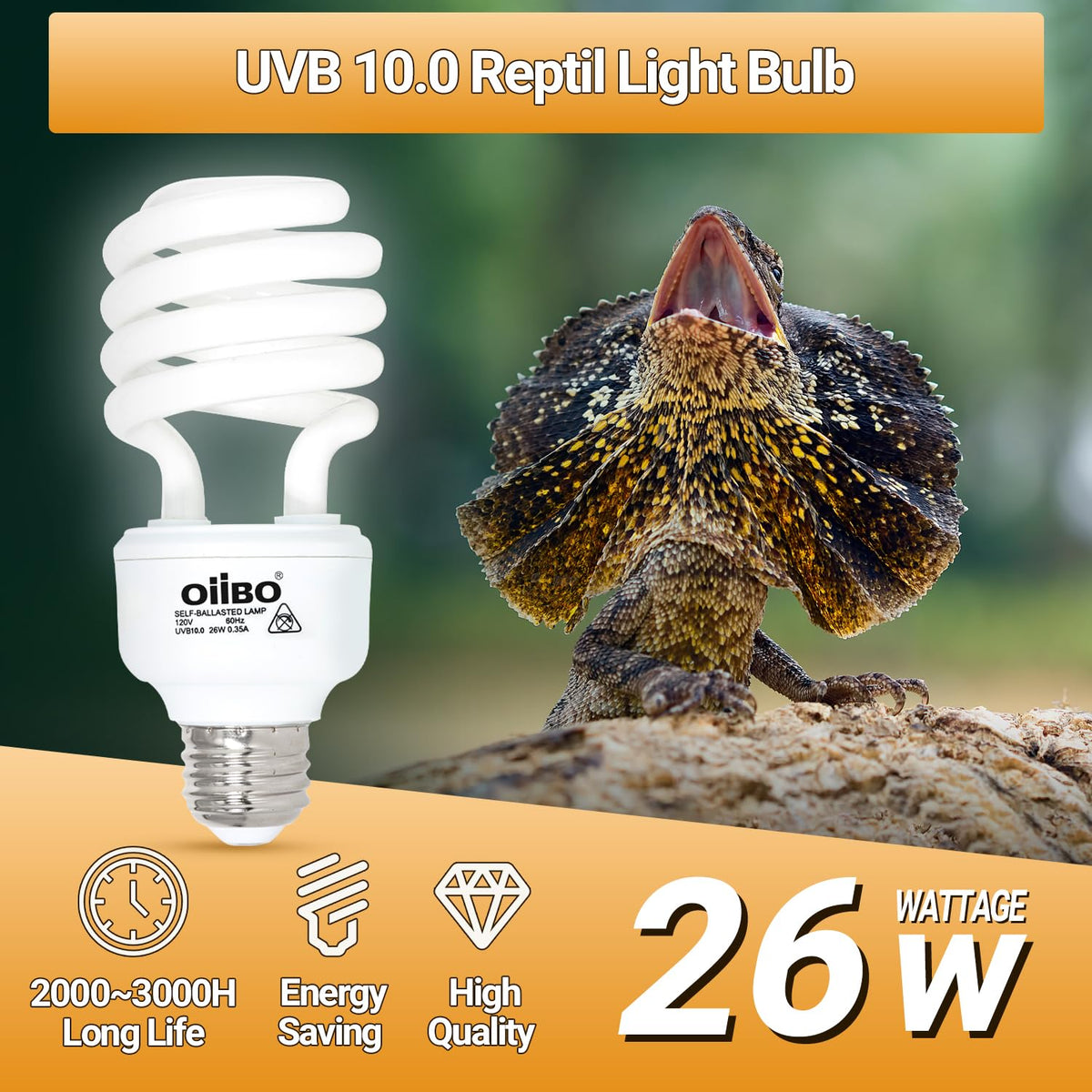 100W Reptile Heat Lamp Bulb and 26W 10.0 UVB Reptile Light Combo Pack B6141