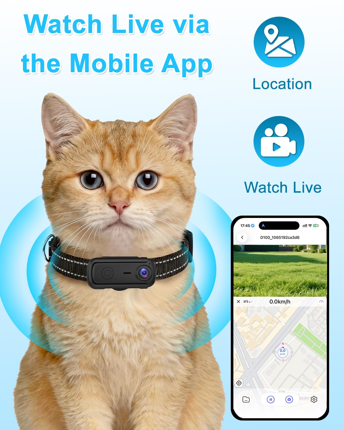 Cat Camera Collar with 1080P HD Video Record, XS-Size Pet POV Cam, 8GB SD Card I58883