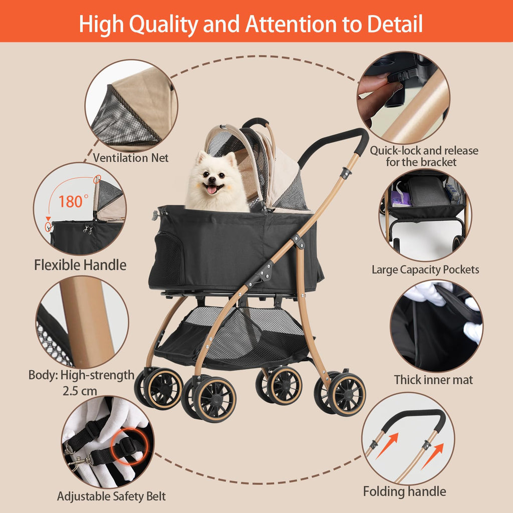 Pet Stroller with 4 Pu Wheels Foldable D68705