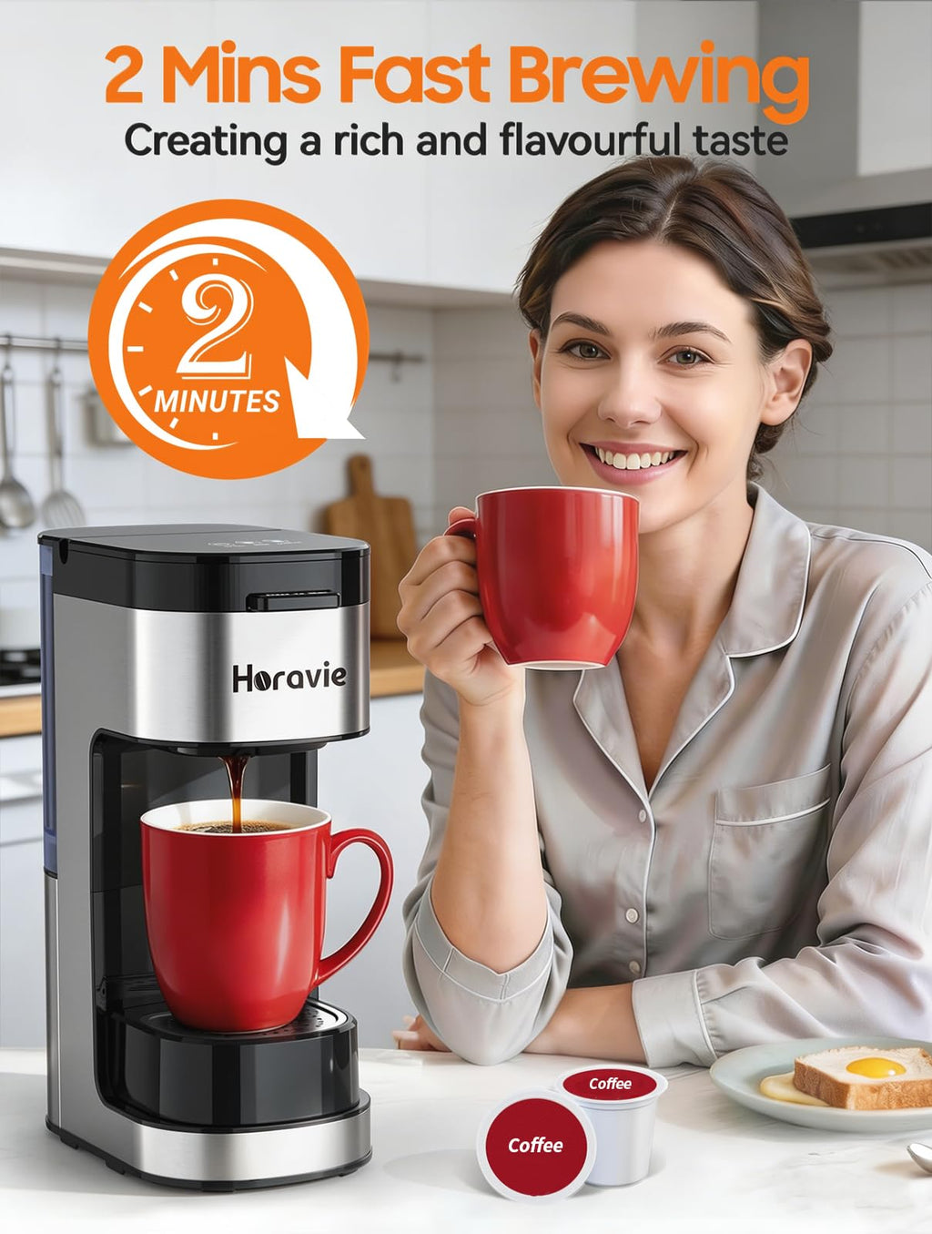 Single Serve Coffee Maker, 6 to 14 Oz, Black C65085