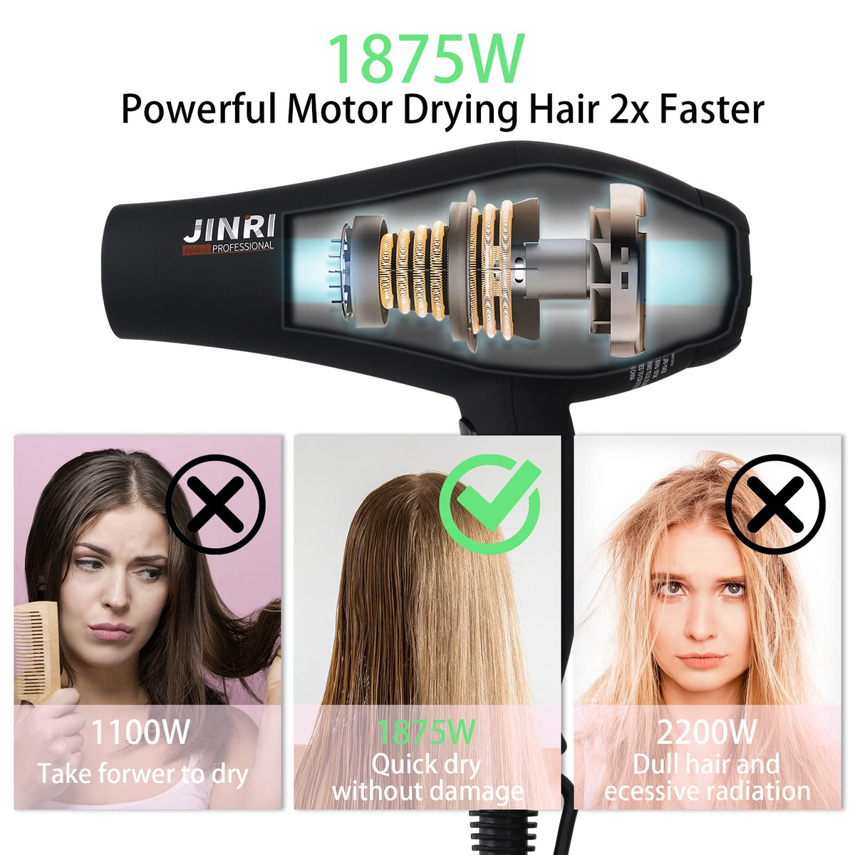 1875W Ionic Infrared Hair Dryer with Diffuser Y989003