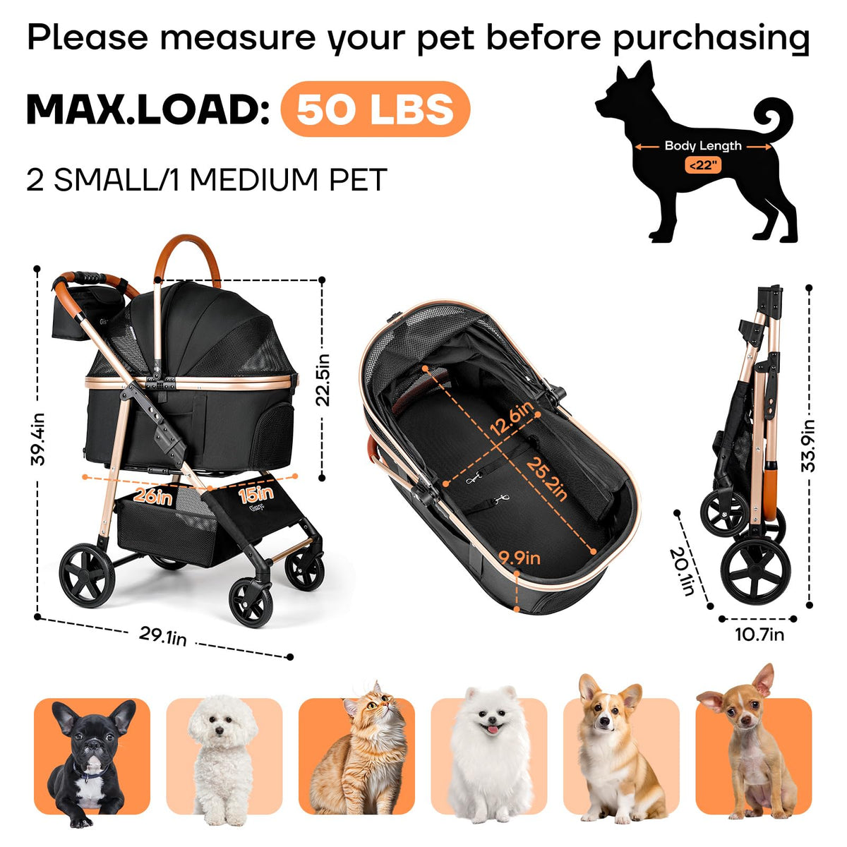 Black 3-in-1 Pet Stroller T47671