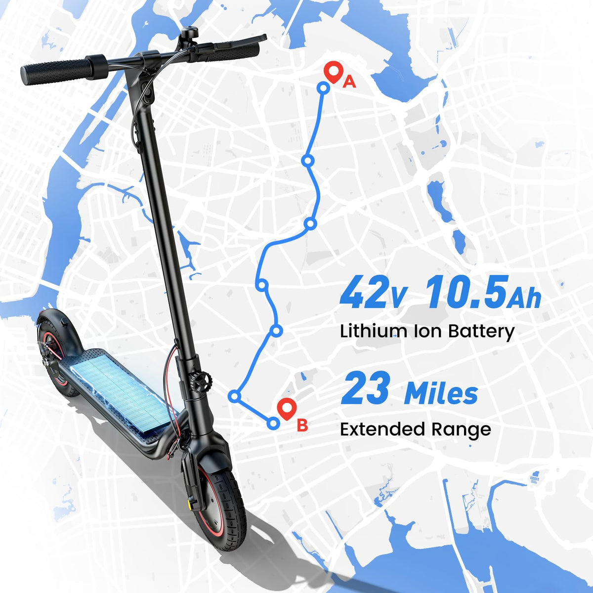 Electric Scooter, 28 Miles Range, 23 MPH Speed, 10" Tire, 1000W Motor, Foldable S66896