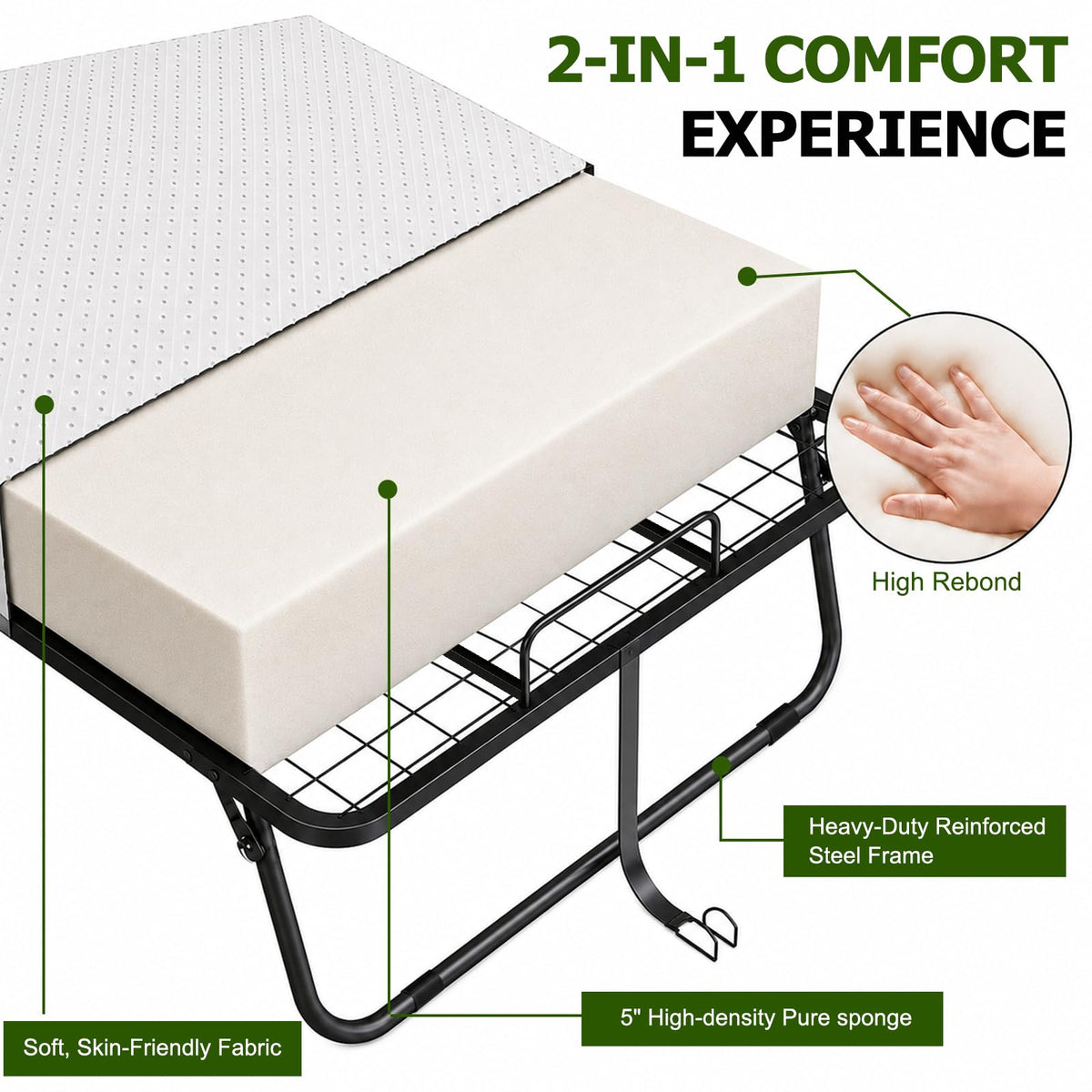 Folding Bed with Mattress Twin 75 x 38 in K83640