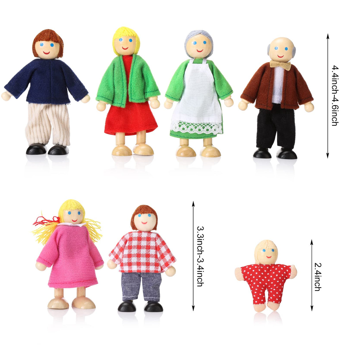Wooden Dollhouse People Set of 7 Mini Dolls F441719