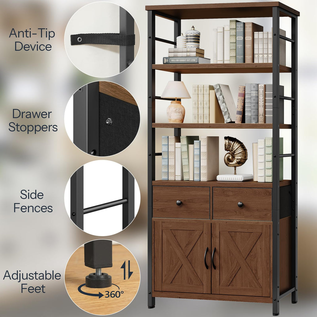 Wooden and Metal Bookshelf with Doors and Drawers X234