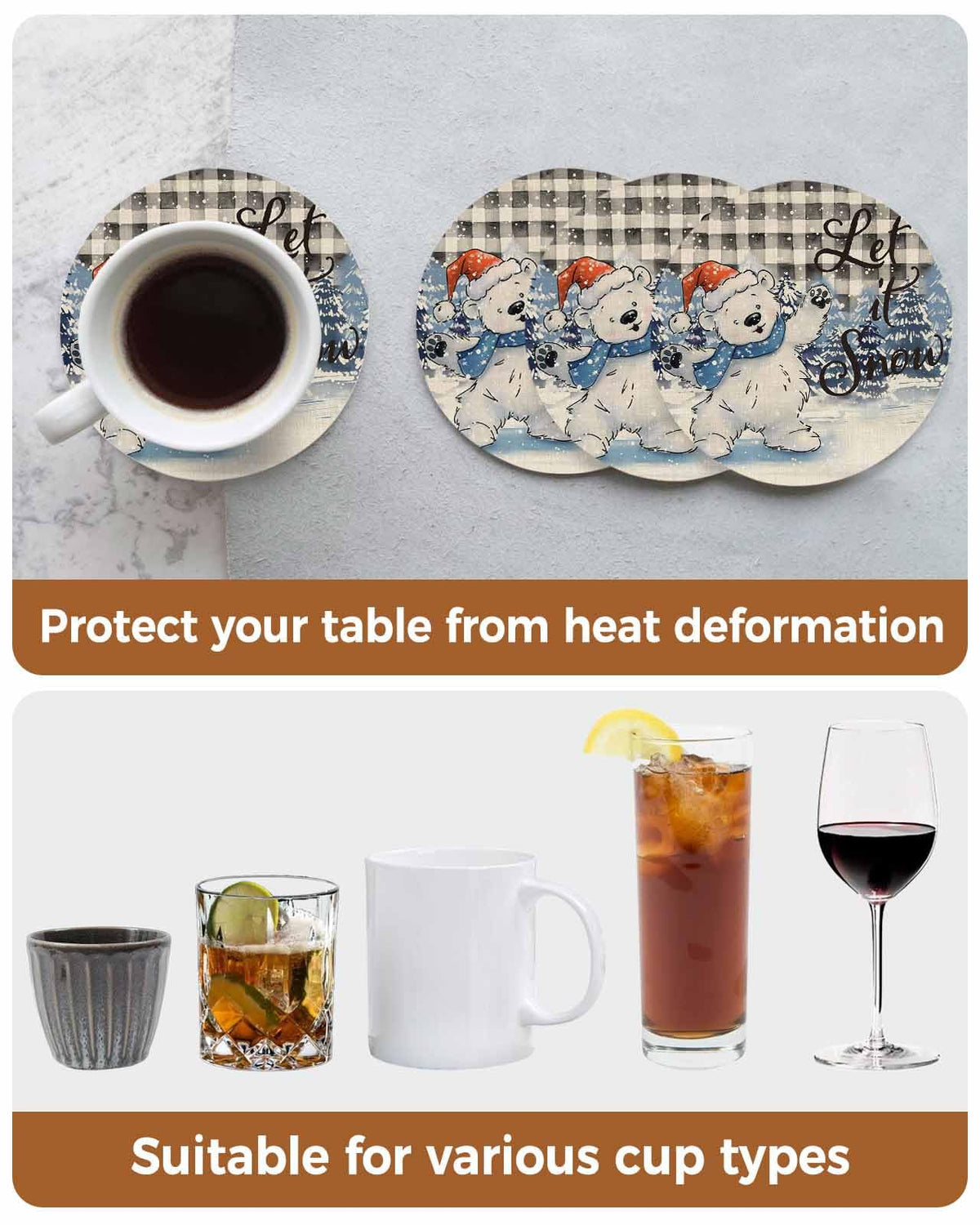Set of 6 Ceramic Coasters with Cork Base N6503