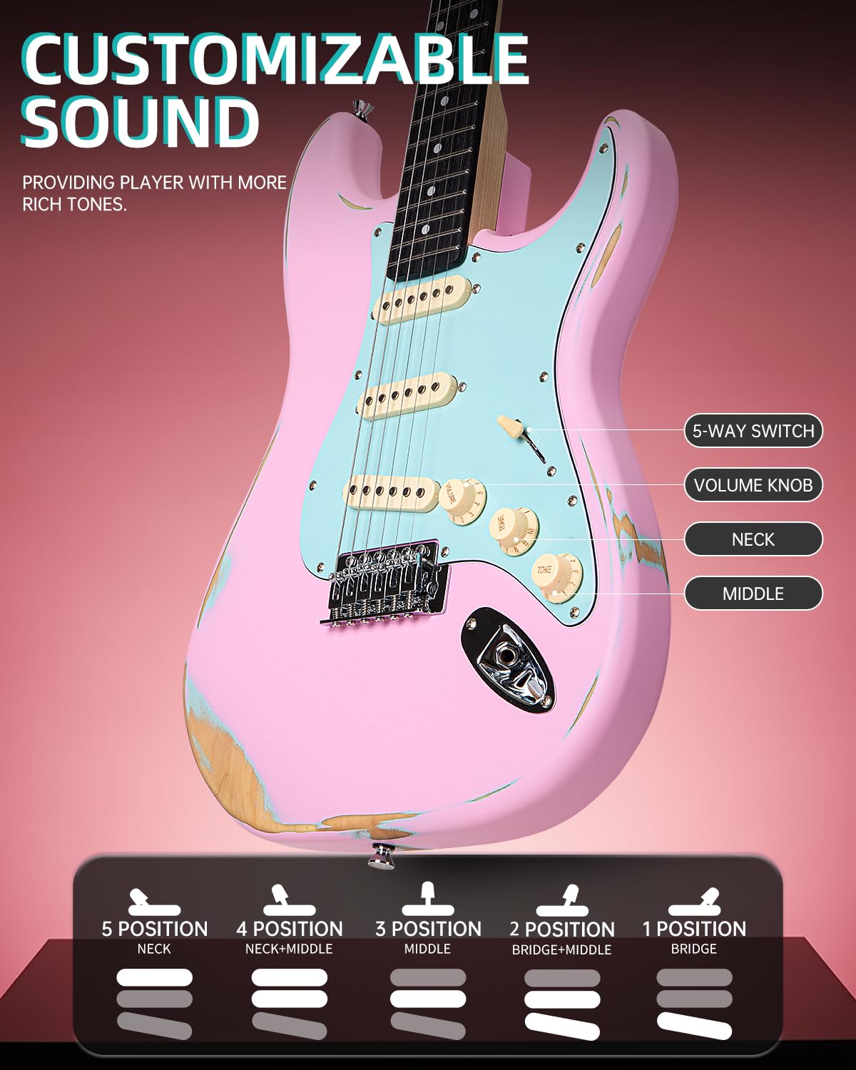 39" Pink & Blue Electric Guitar F833