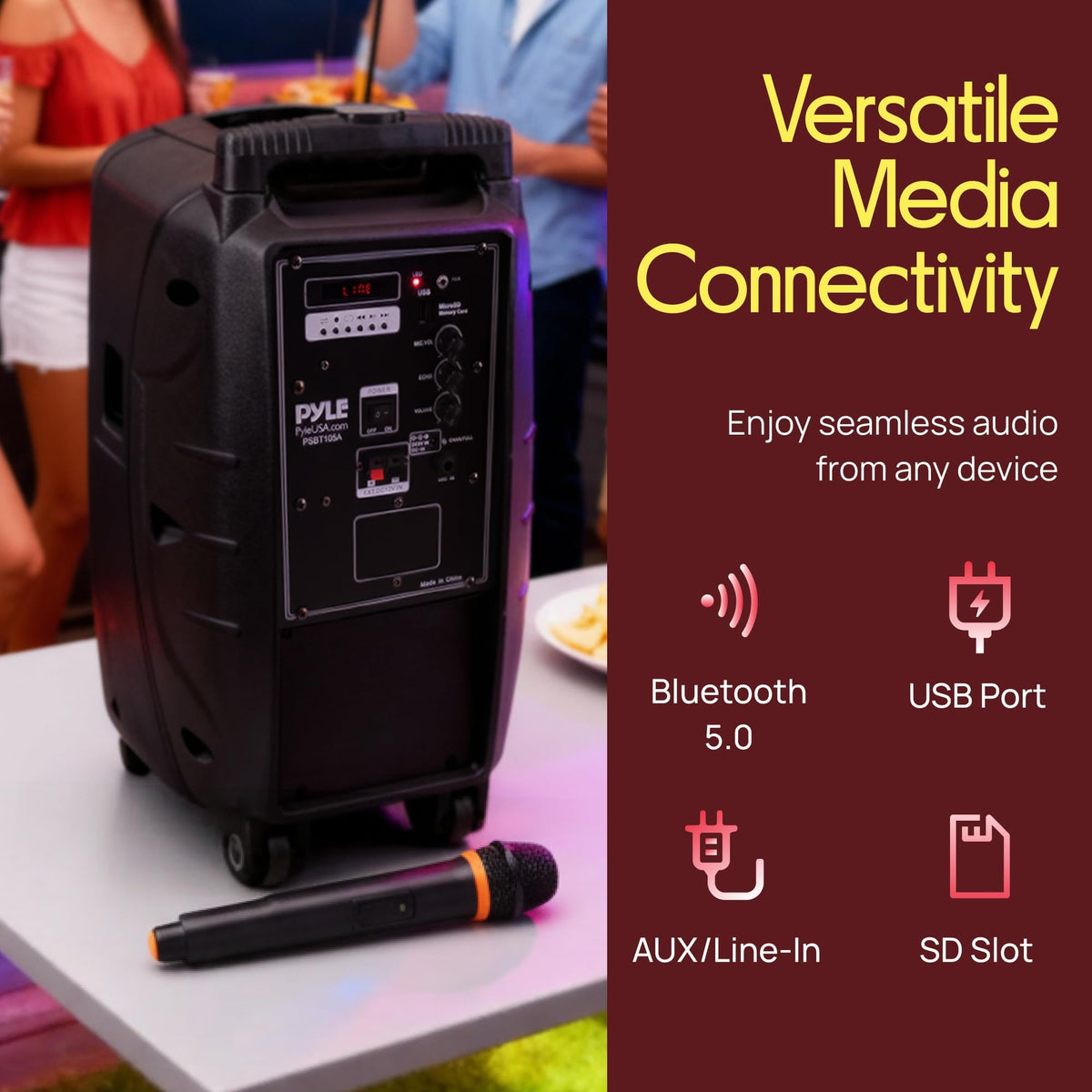 1000W Portable Bluetooth PA Speaker with 10'' Subwoofer and Wireless Mic R111950