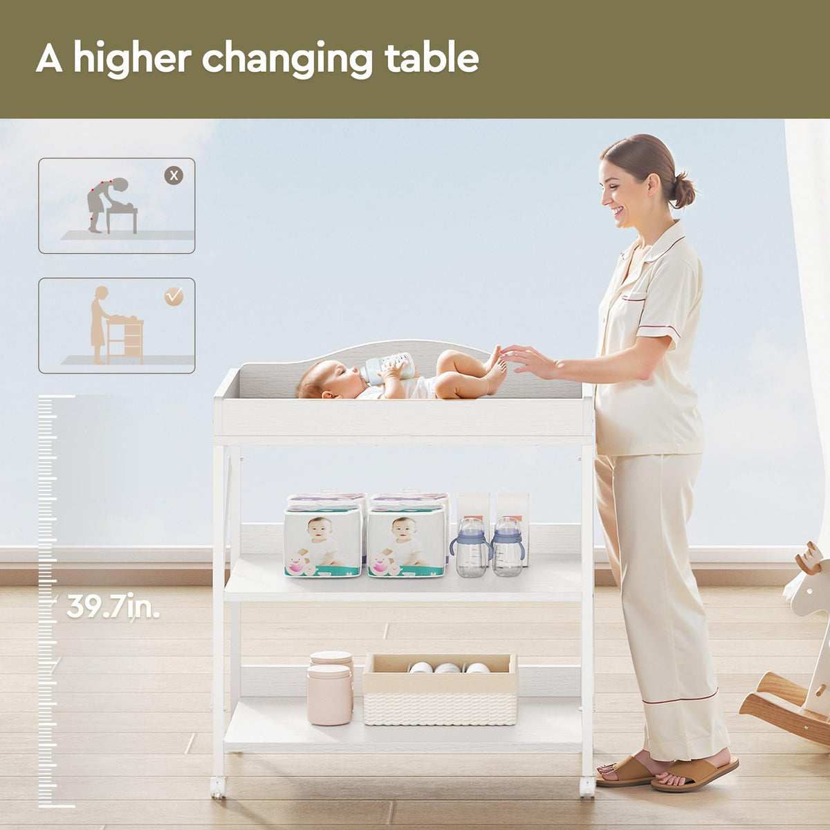 White Baby Changing Table with Pad W86169