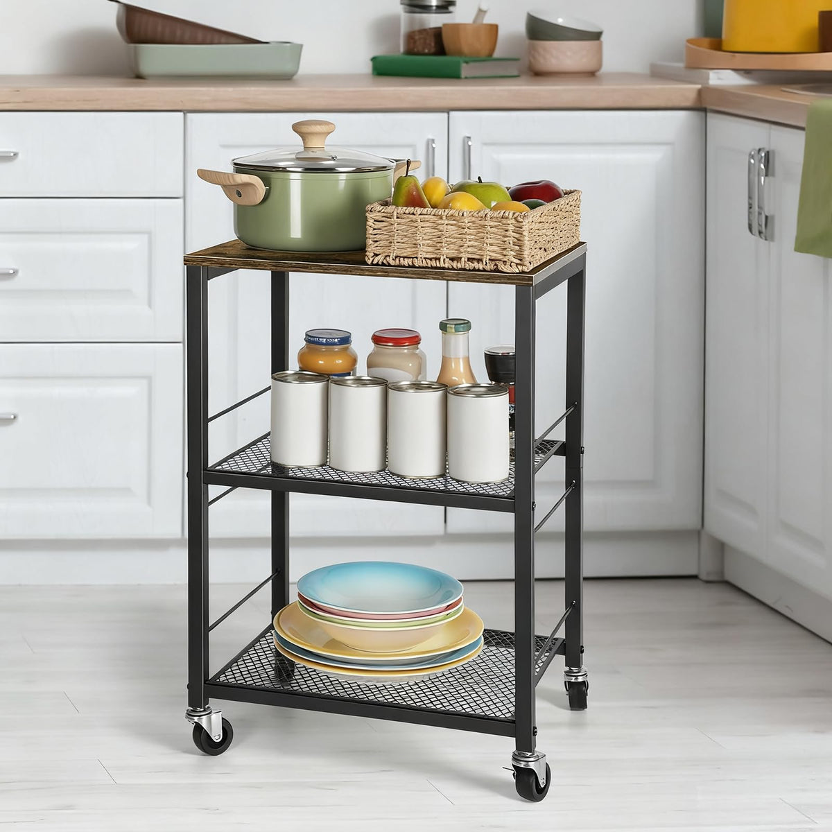 Small 3 Tier Wood Side Table with Metal Frame T703
