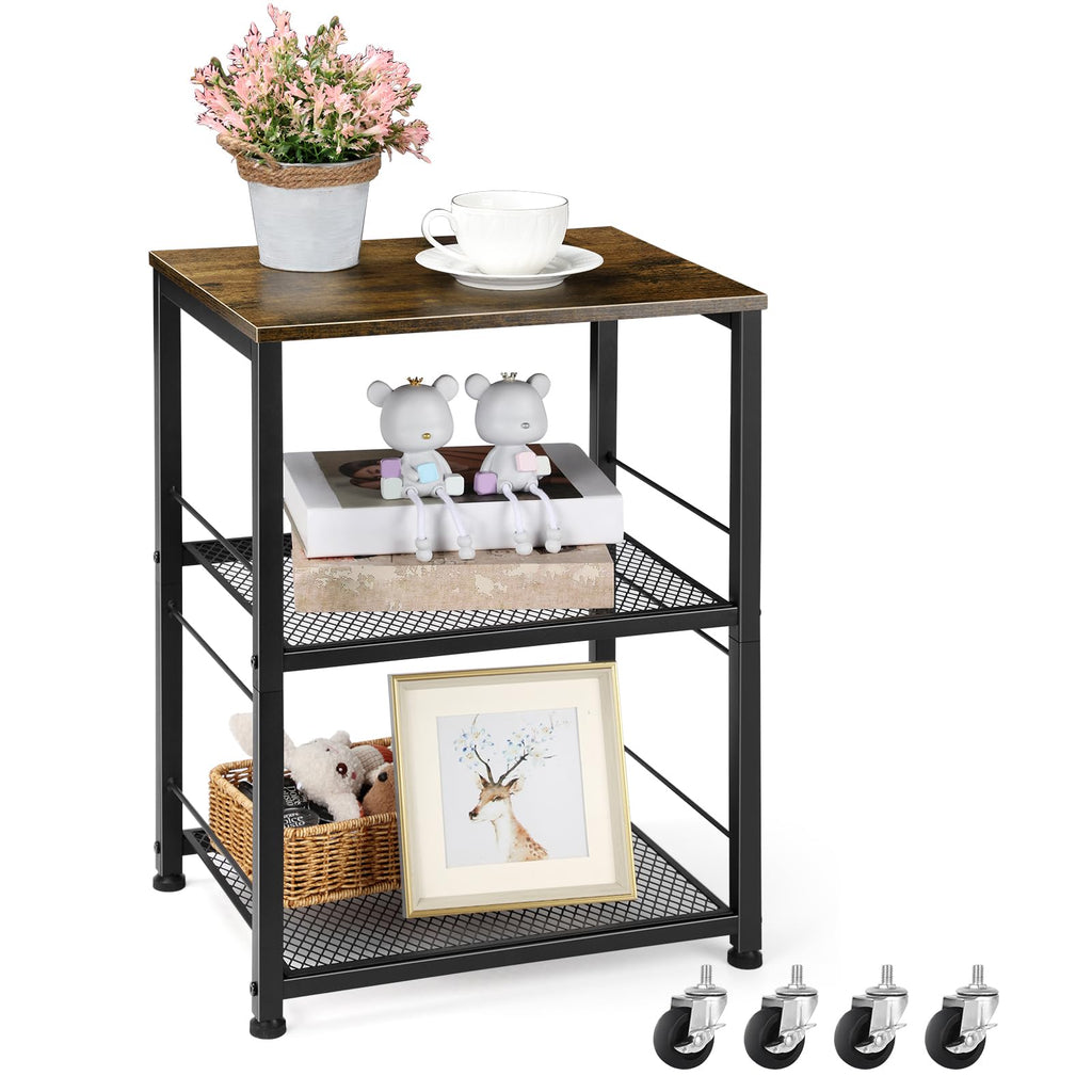 Small 3 Tier Wood Side Table with Metal Frame T703