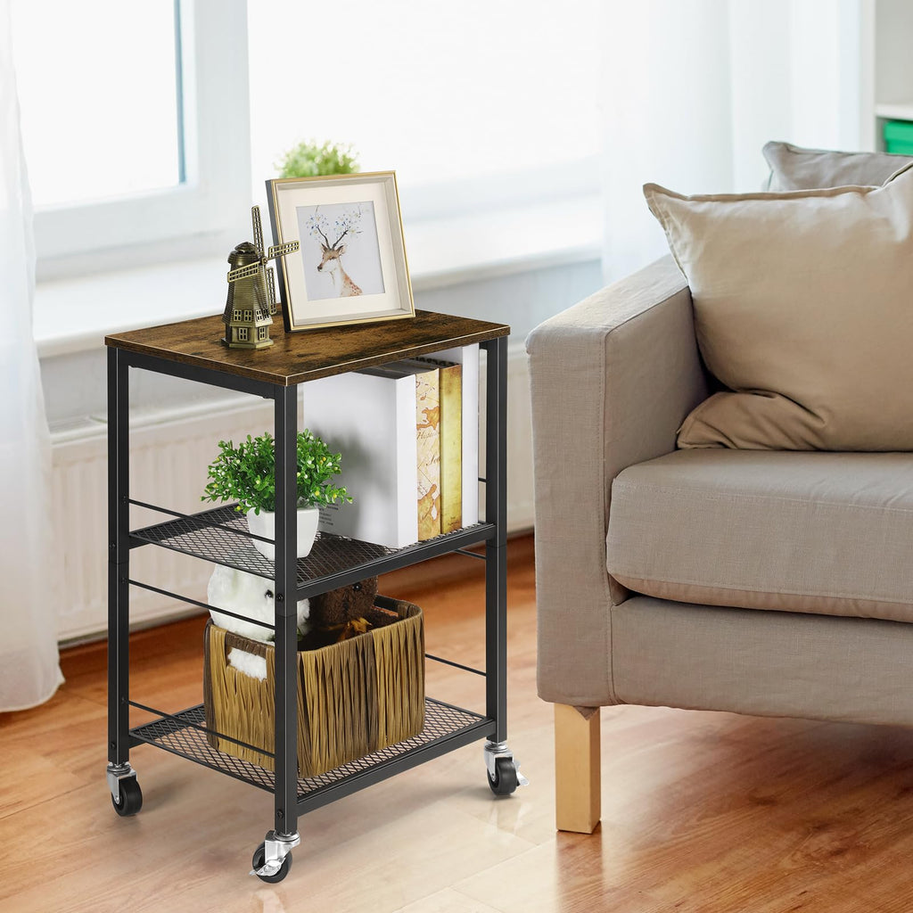 Small 3 Tier Wood Side Table with Metal Frame T703