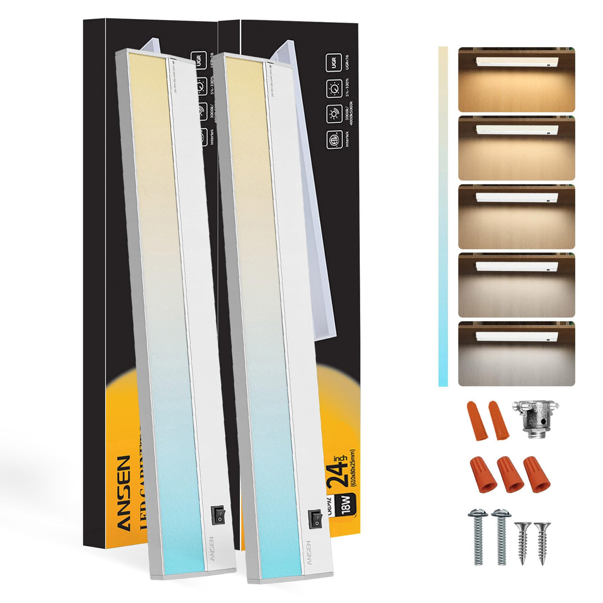 2 Packs Under Cabinet Lighting, 24in 18W Dimmable LED Light, 5 Color Temperature O905056
