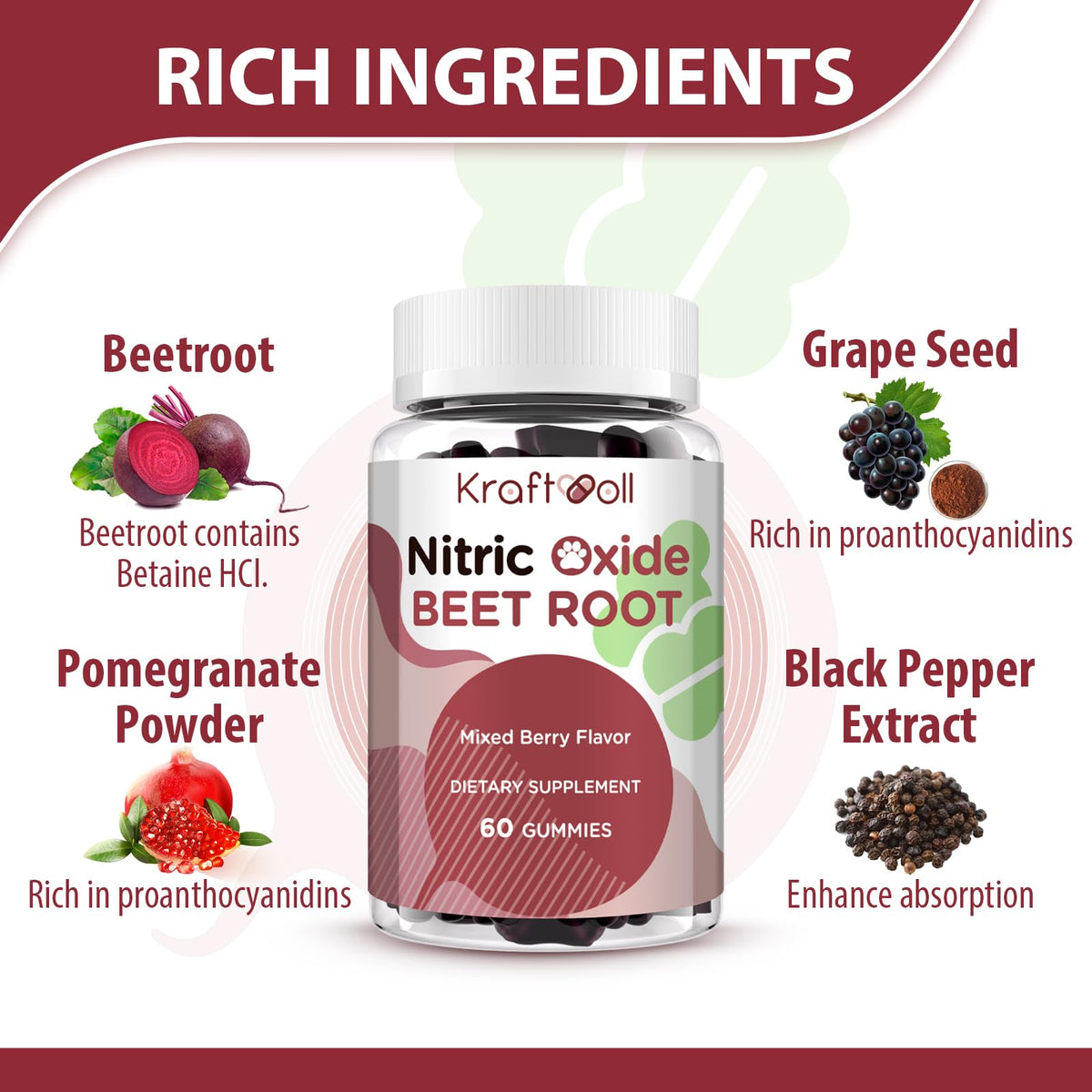 Sugar-Free Beet Root Gummies Mixed Berry 60 Gummies R455