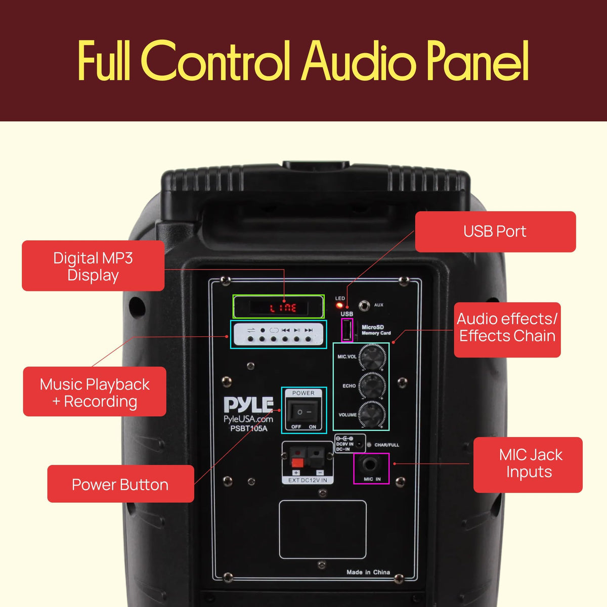 1000W Portable Bluetooth PA Speaker with 10'' Subwoofer and Wireless Mic R111950