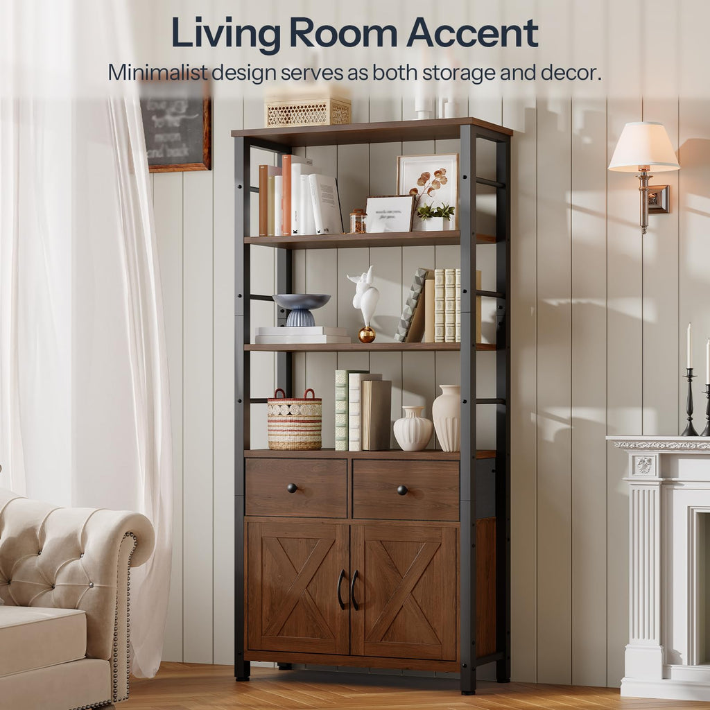 Wooden and Metal Bookshelf with Doors and Drawers X234