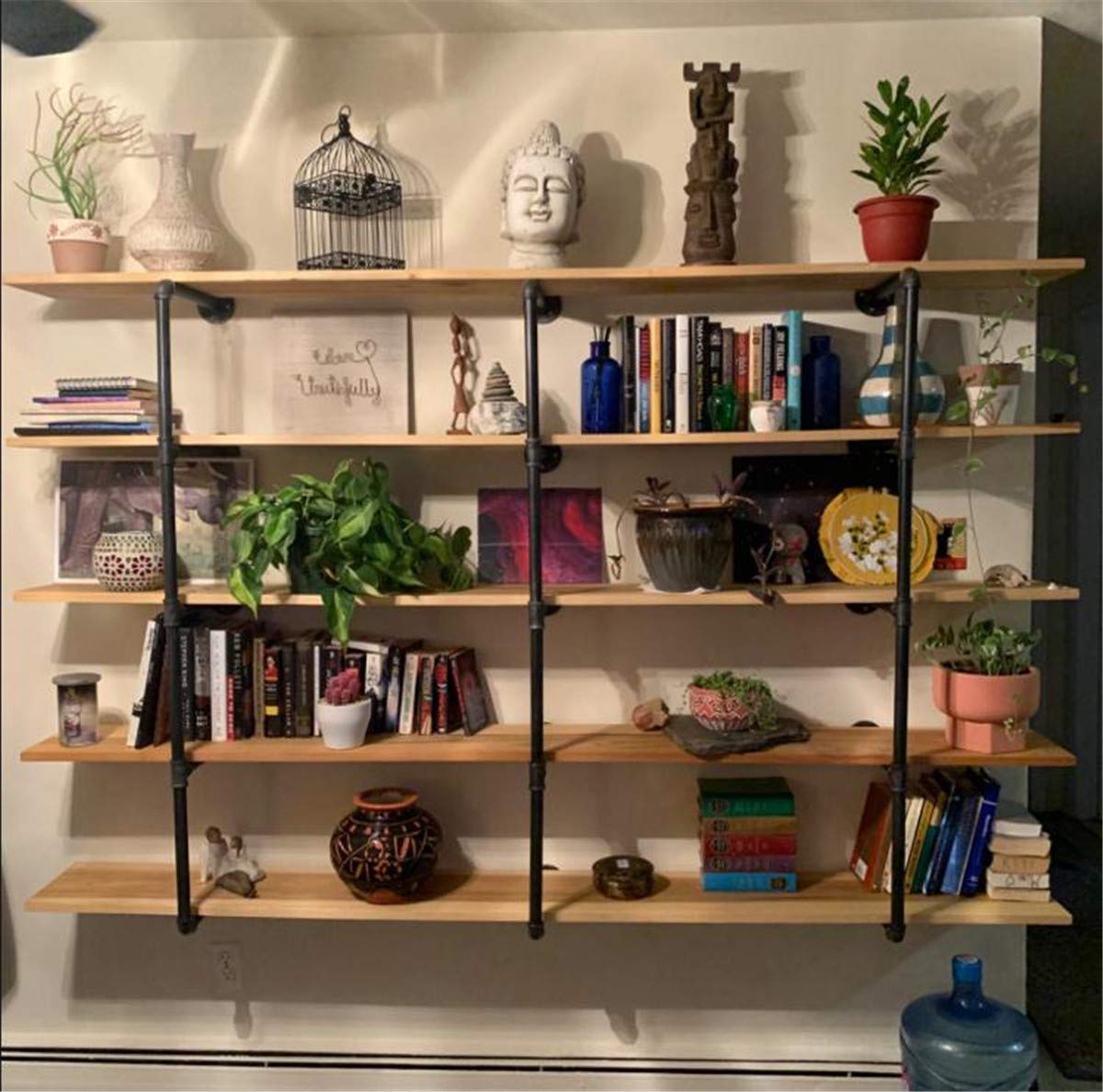 Industrial Wall Mount Iron Pipe Shelf 2Pcs 5 Tier T4731