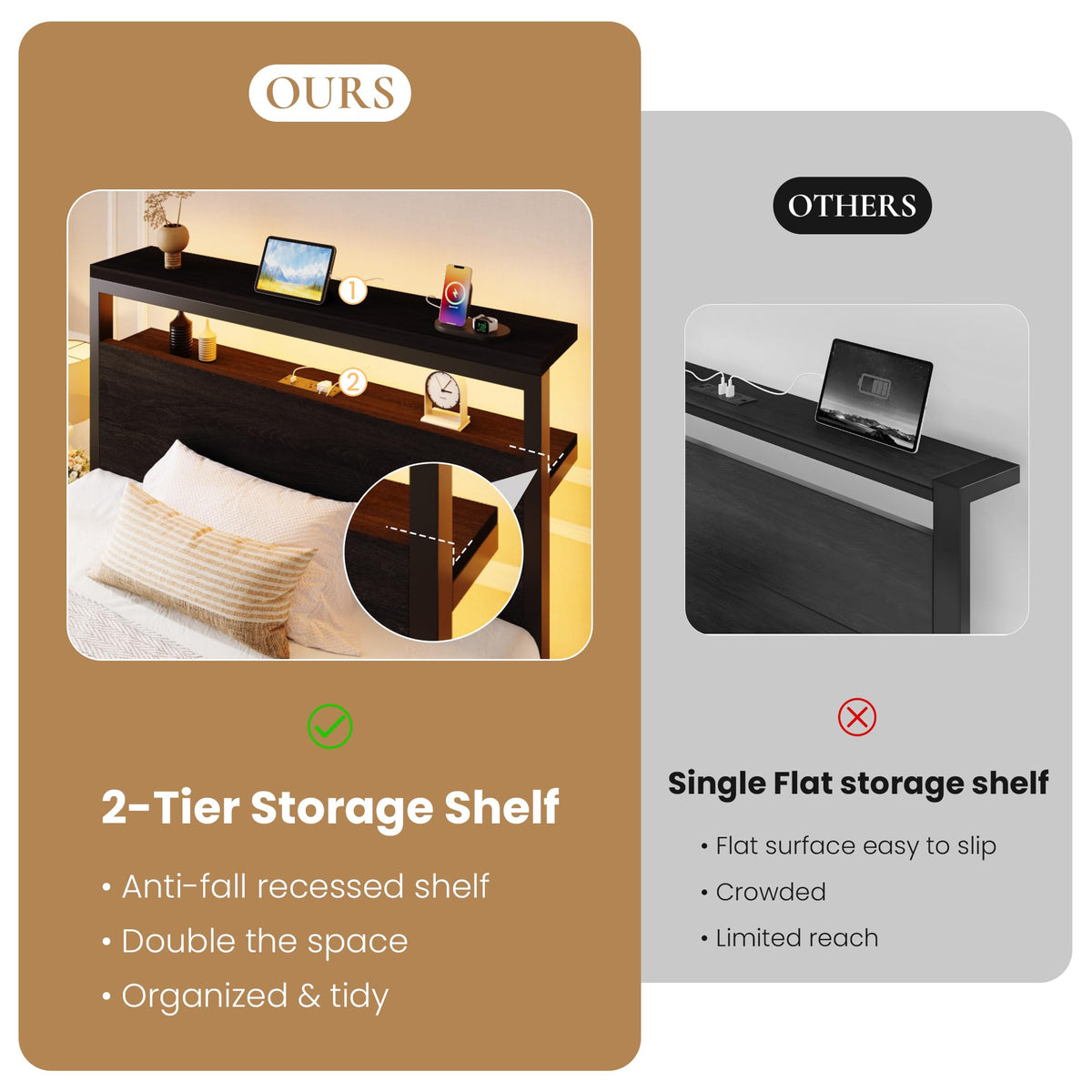 Twin LED Bed Frame with 2 Storage Drawers U892156