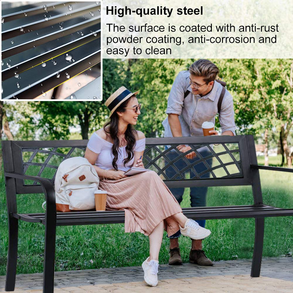 45.5" Black Metal Outdoor Bench 400lbs Capacity C6341
