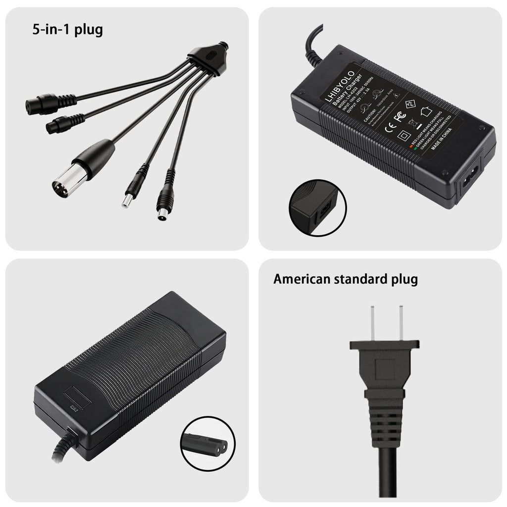42V 2A Electric Scooter Battery Charger with XLR RCA & DC Plugs Q16650