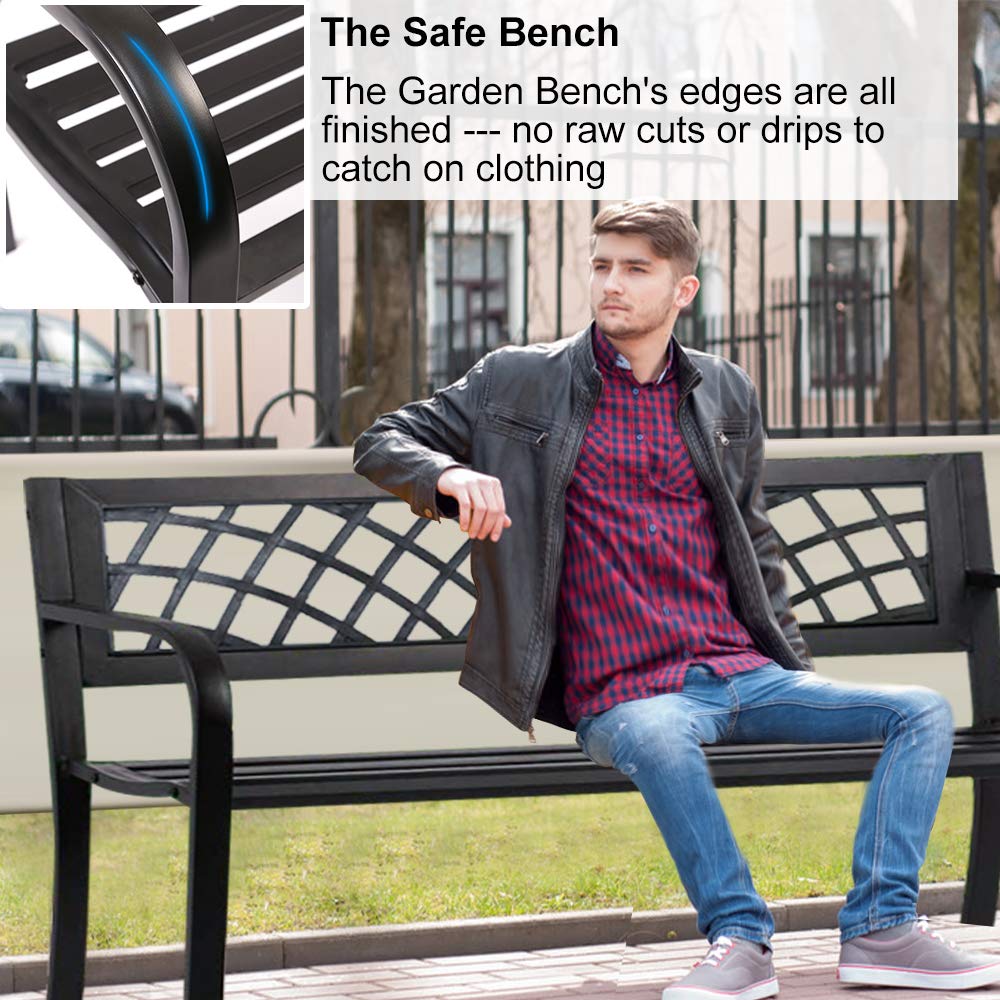 45.5" Black Metal Outdoor Bench 400lbs Capacity C6341