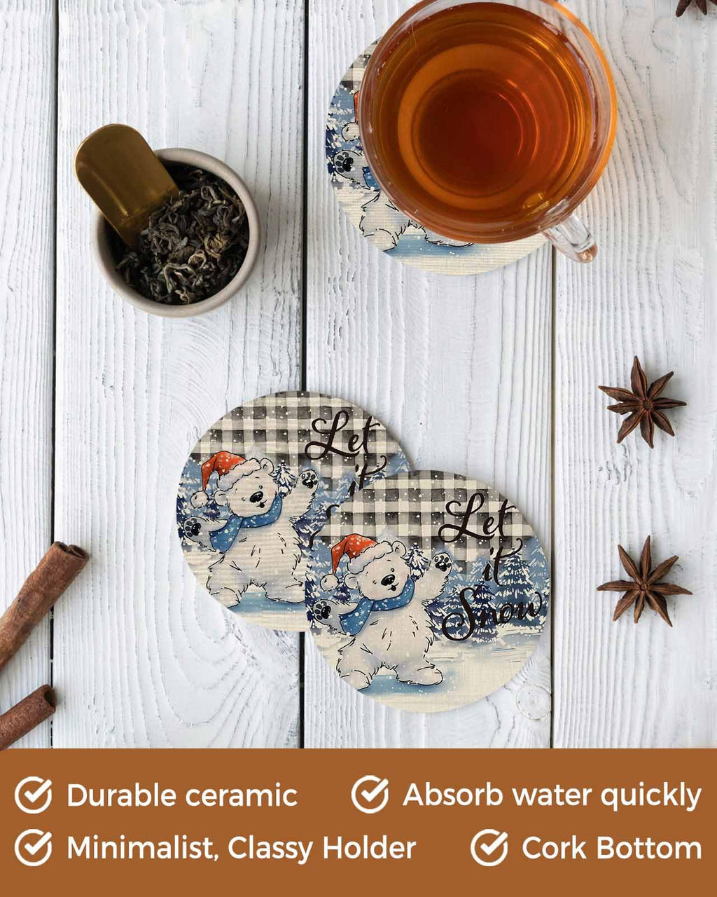 Set of 6 Ceramic Coasters with Cork Base N6503