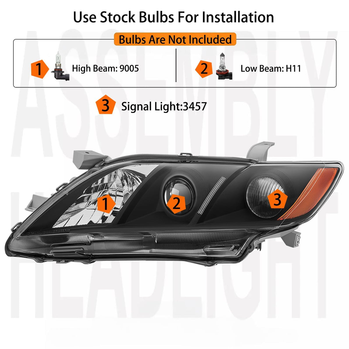 2PCS Black Housing Clear Lens Headlight Assembly Set A826