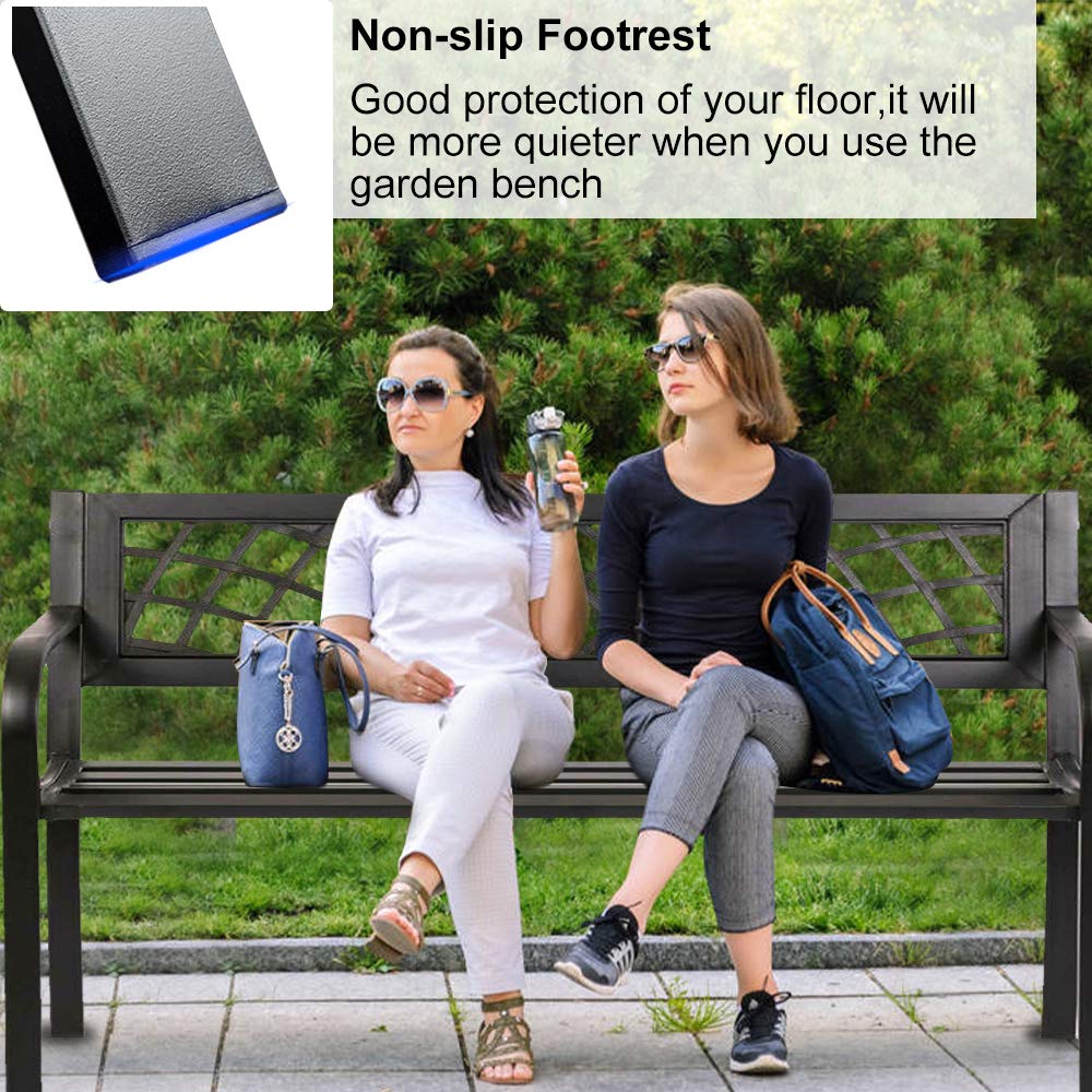 45.5" Black Metal Outdoor Bench 400lbs Capacity C6341