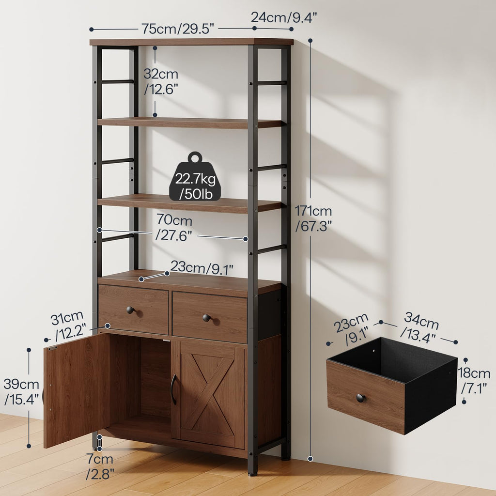 Wooden and Metal Bookshelf with Doors and Drawers X234
