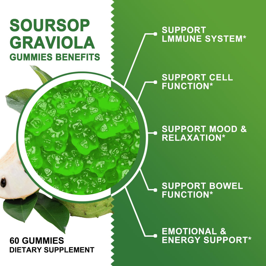 Organic Soursop Graviola Gummies 2200mg with Sea Moss Zinc Vitamin C 60 Gummies H99073