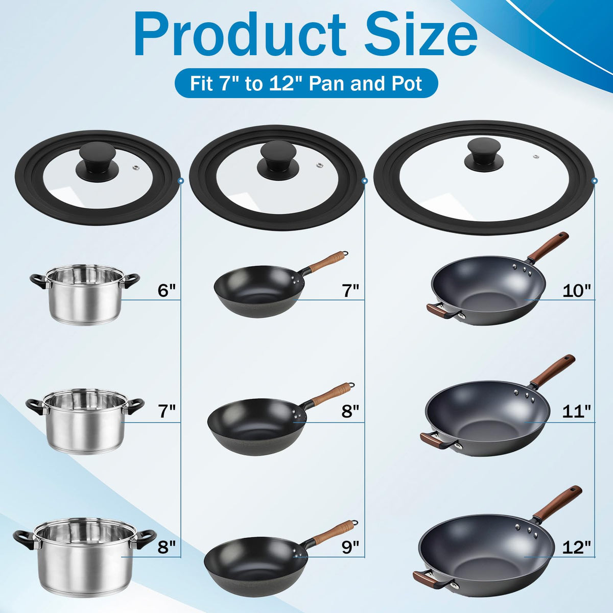 3 Pc Tempered Glass Pot Lids with Silicone Rim W354293