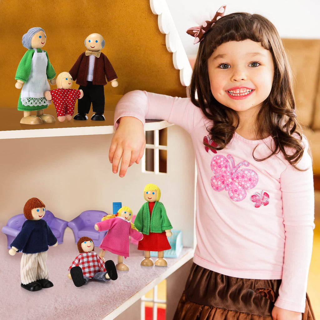 Wooden Dollhouse People Set of 7 Mini Dolls F441719