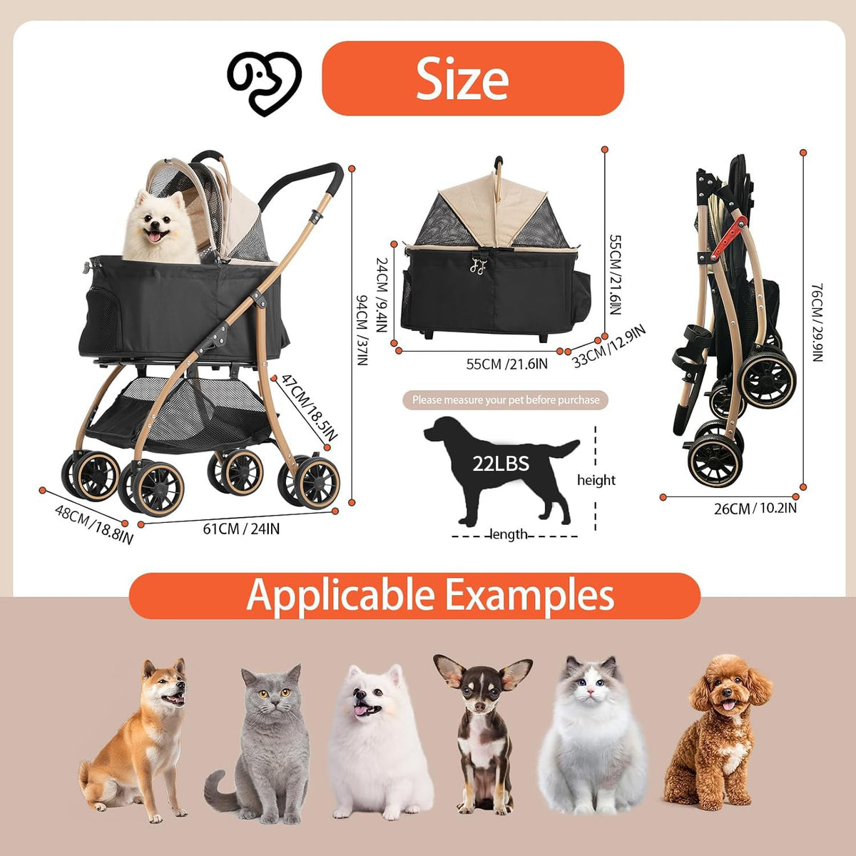 Pet Stroller with 4 Pu Wheels Foldable D68705