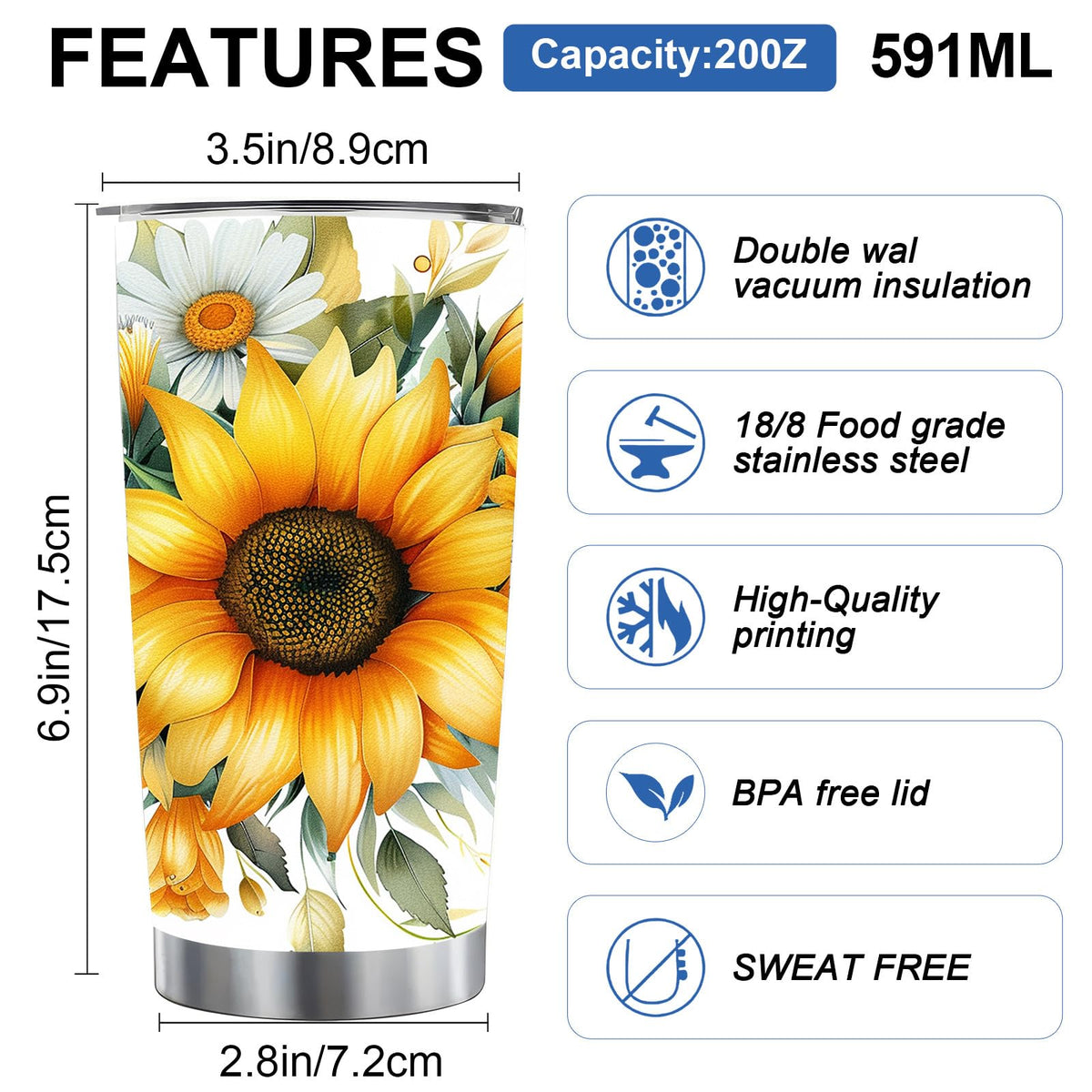 20 oz Sunflower Tumbler Cup V561