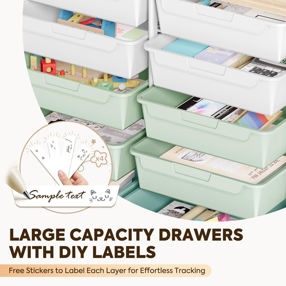 10 Drawer Rolling Cart Green E2883