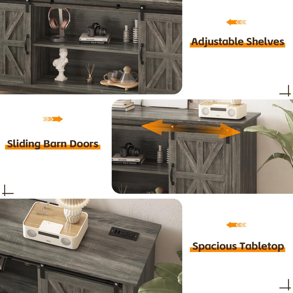 Farmhouse TV Stand Cabinet for 75" Television with Adjustable Shelf & Sliding Barn Doors V352
