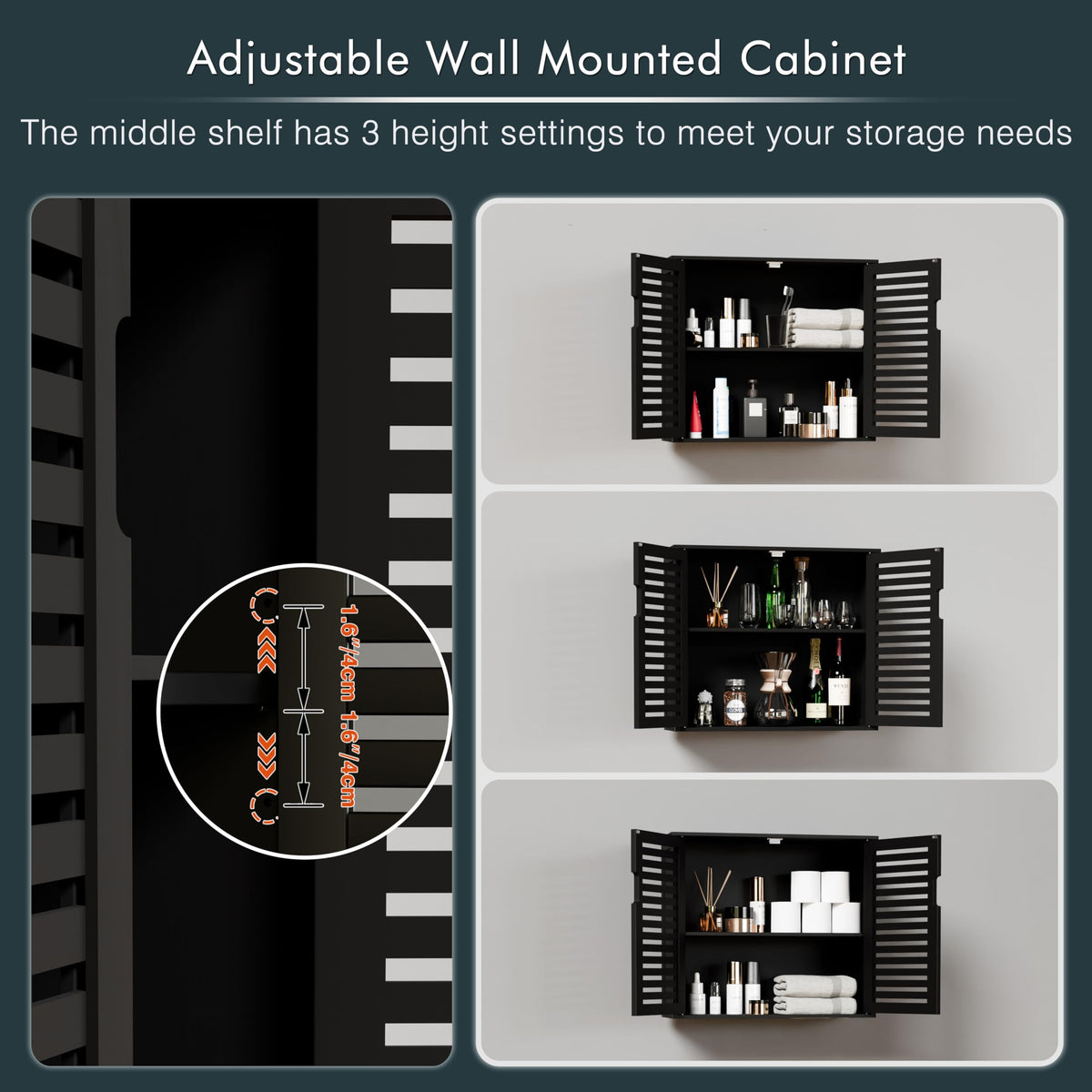 Black Bathroom Storage Cabinet with Adjustable Shelf O6530