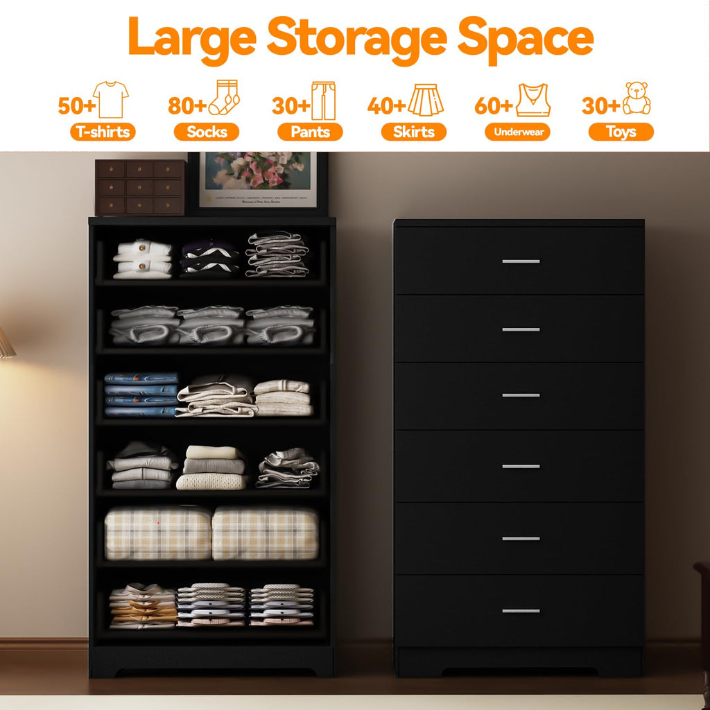 Black 6 Drawer Wood Dresser with Power Outlets K322480