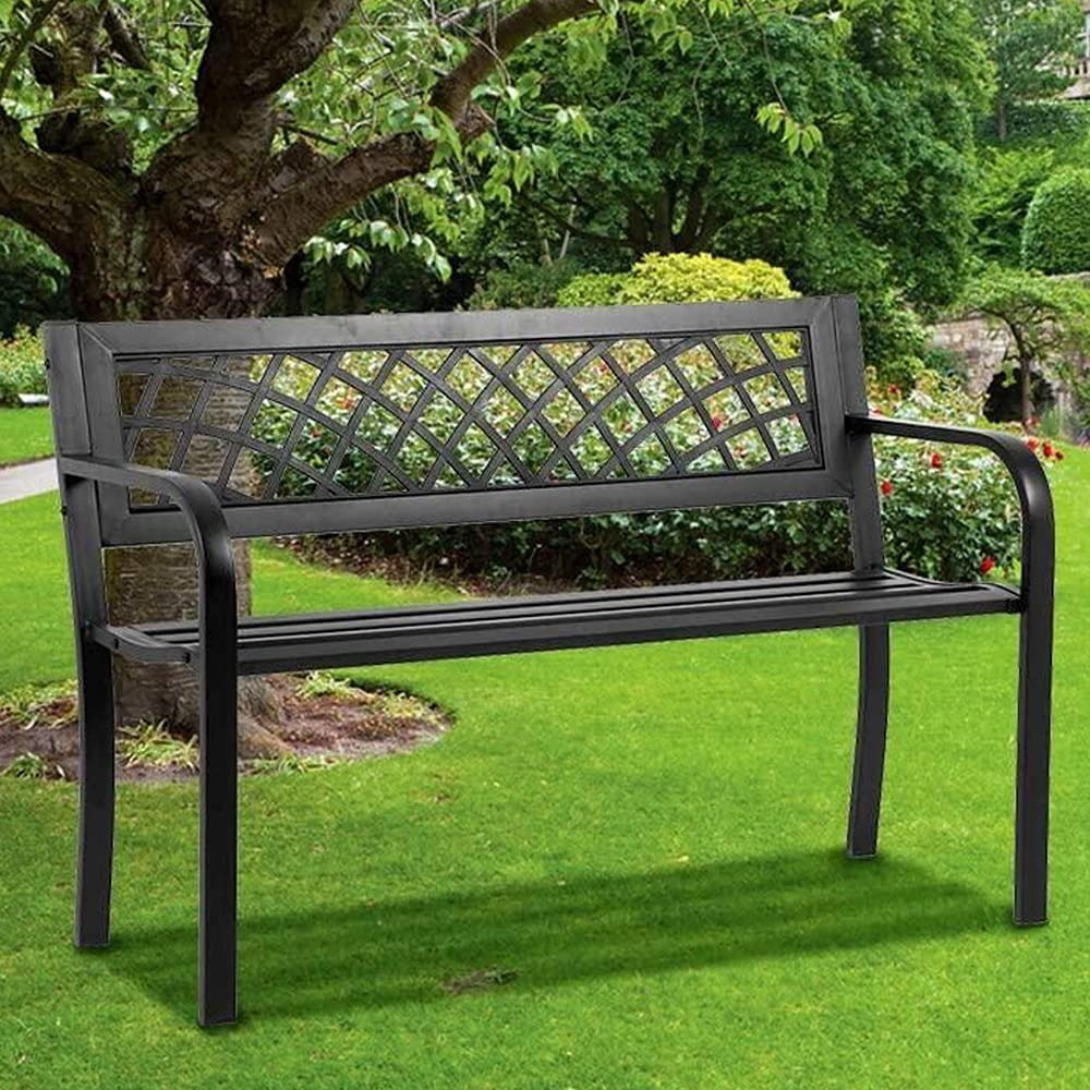 45.5" Black Metal Outdoor Bench 400lbs Capacity C6341
