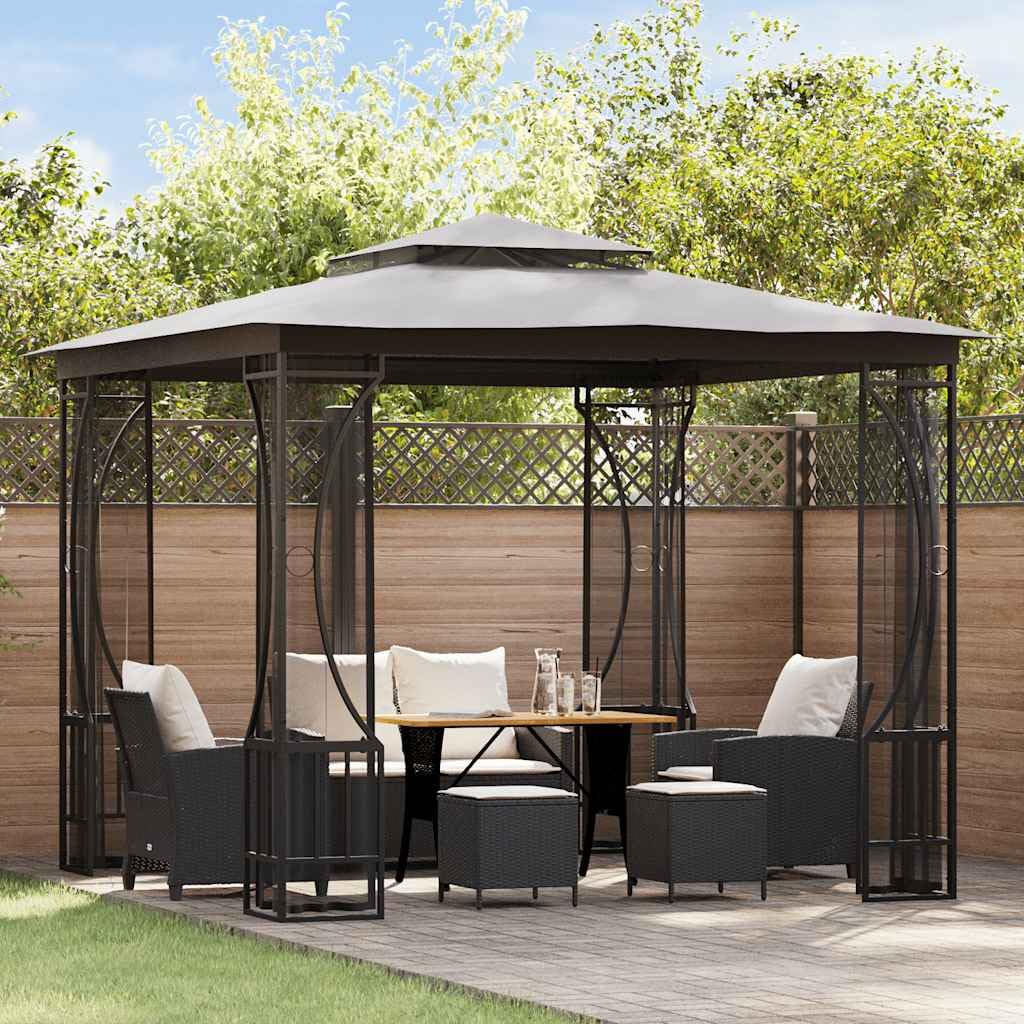 9.8'x9.8'x8.7' Anthracite Gazebo with Nets and Steel Frame Y1802