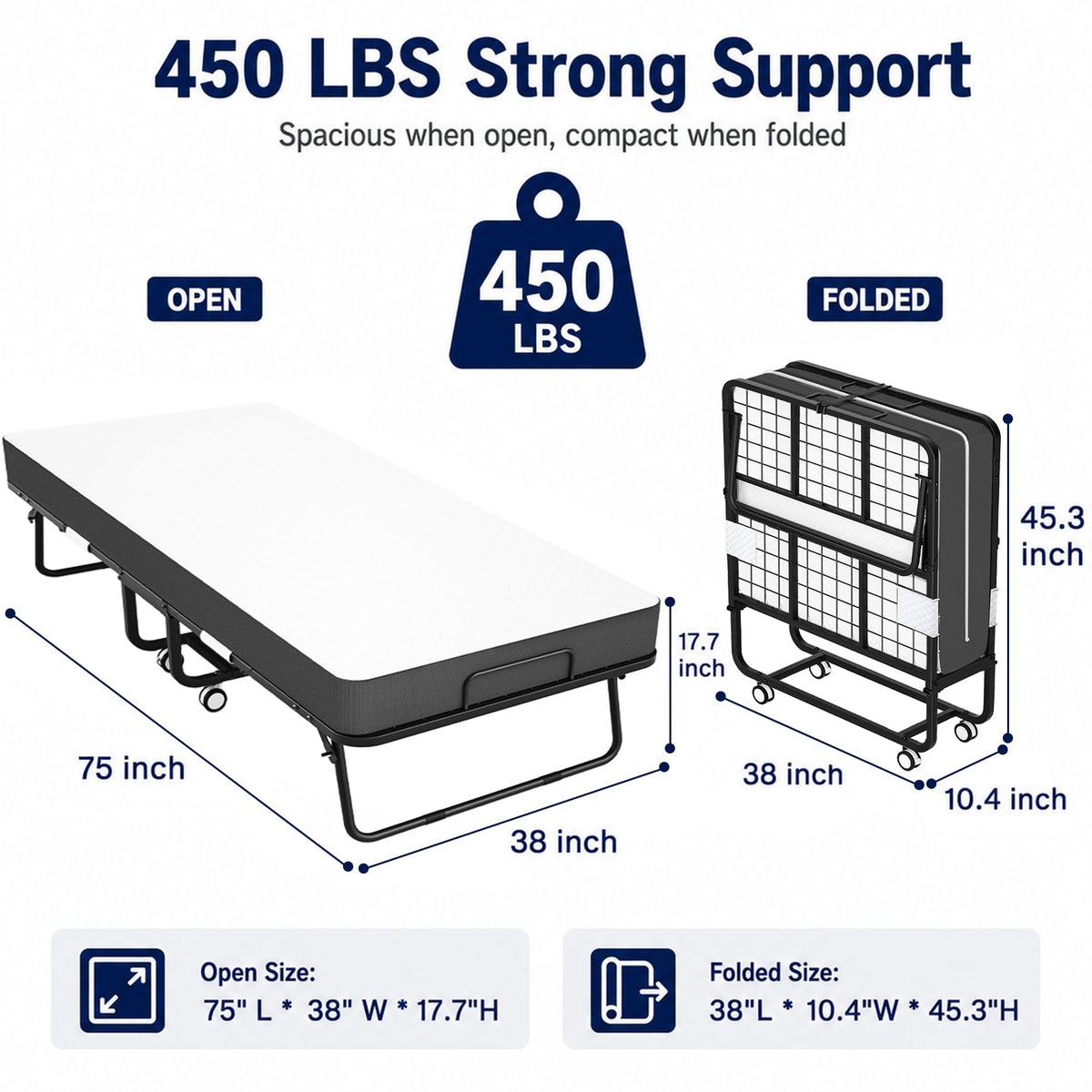 Folding Bed with Mattress Twin 75 x 38 in K83640