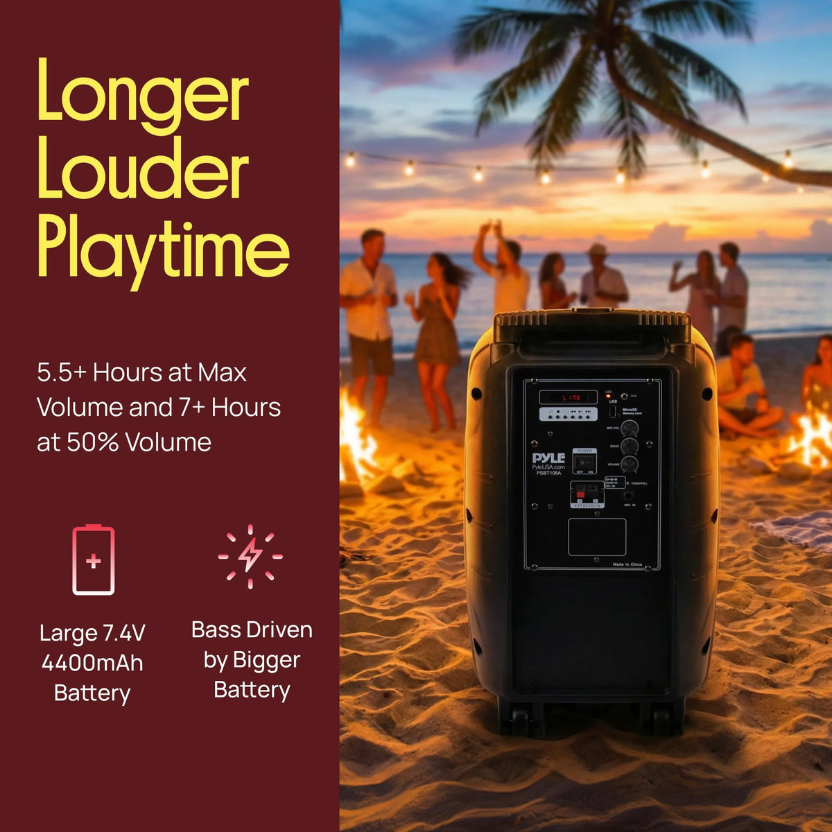 1000W Portable Bluetooth PA Speaker with 10'' Subwoofer and Wireless Mic R111950