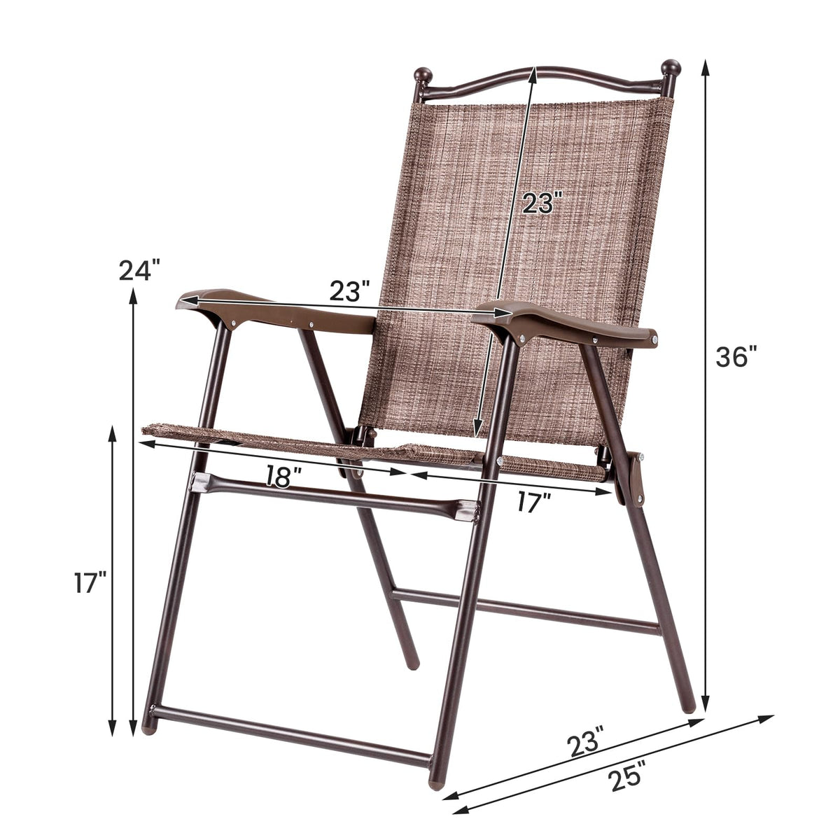 Set of 2 Brown Folding Patio Dining Chairs with Armrests M95622