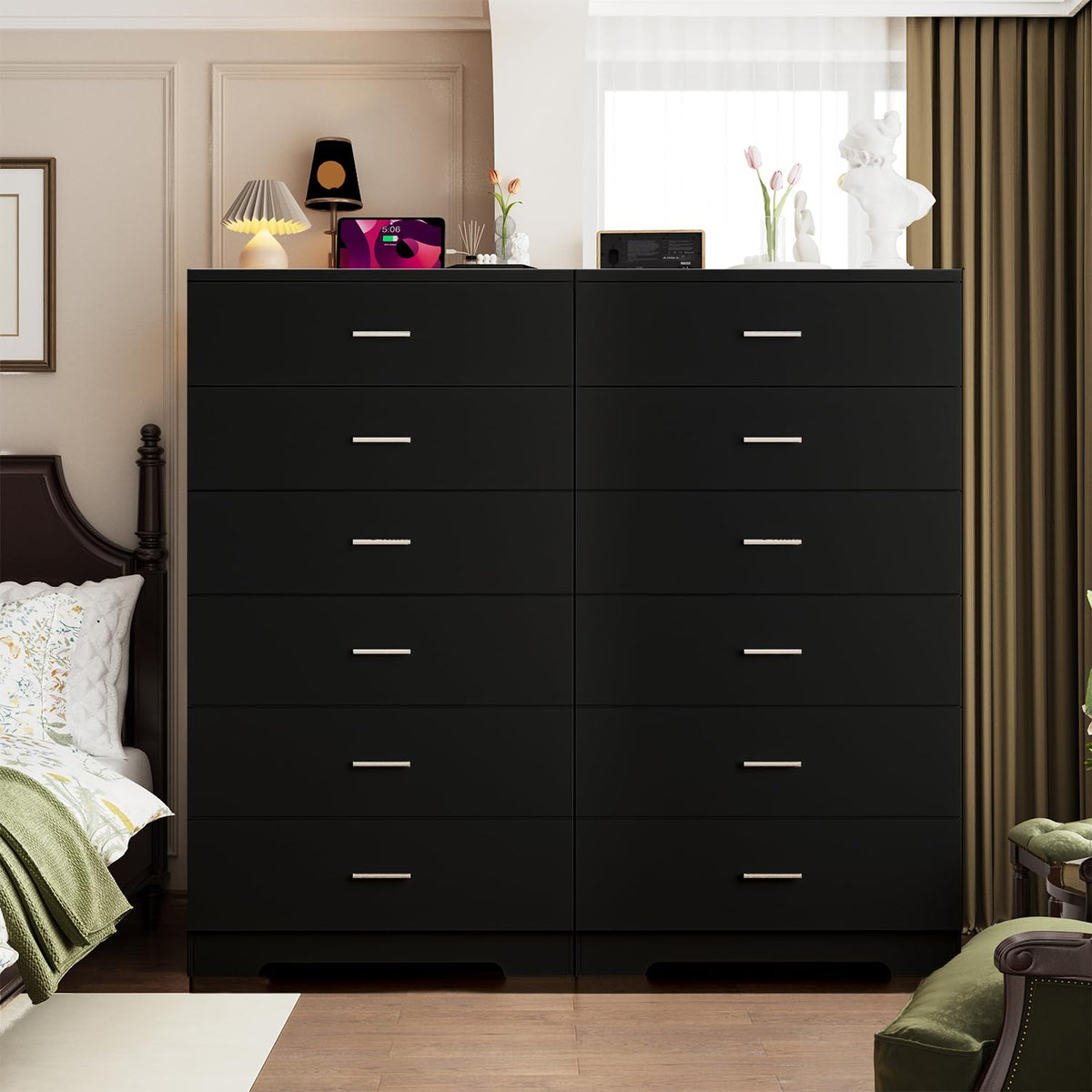 Black 6 Drawer Wood Dresser with Power Outlets K322480