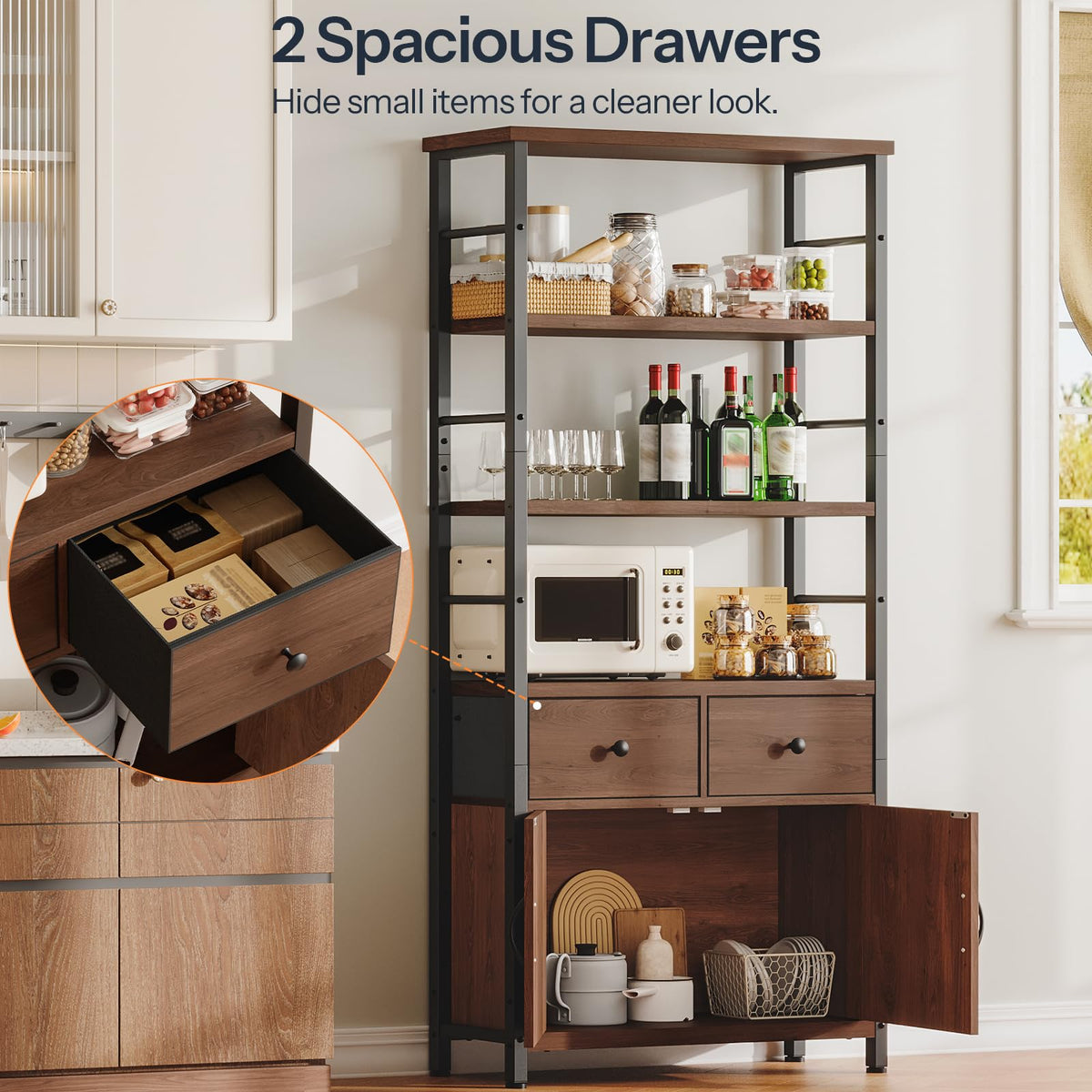 Wooden and Metal Bookshelf with Doors and Drawers X234